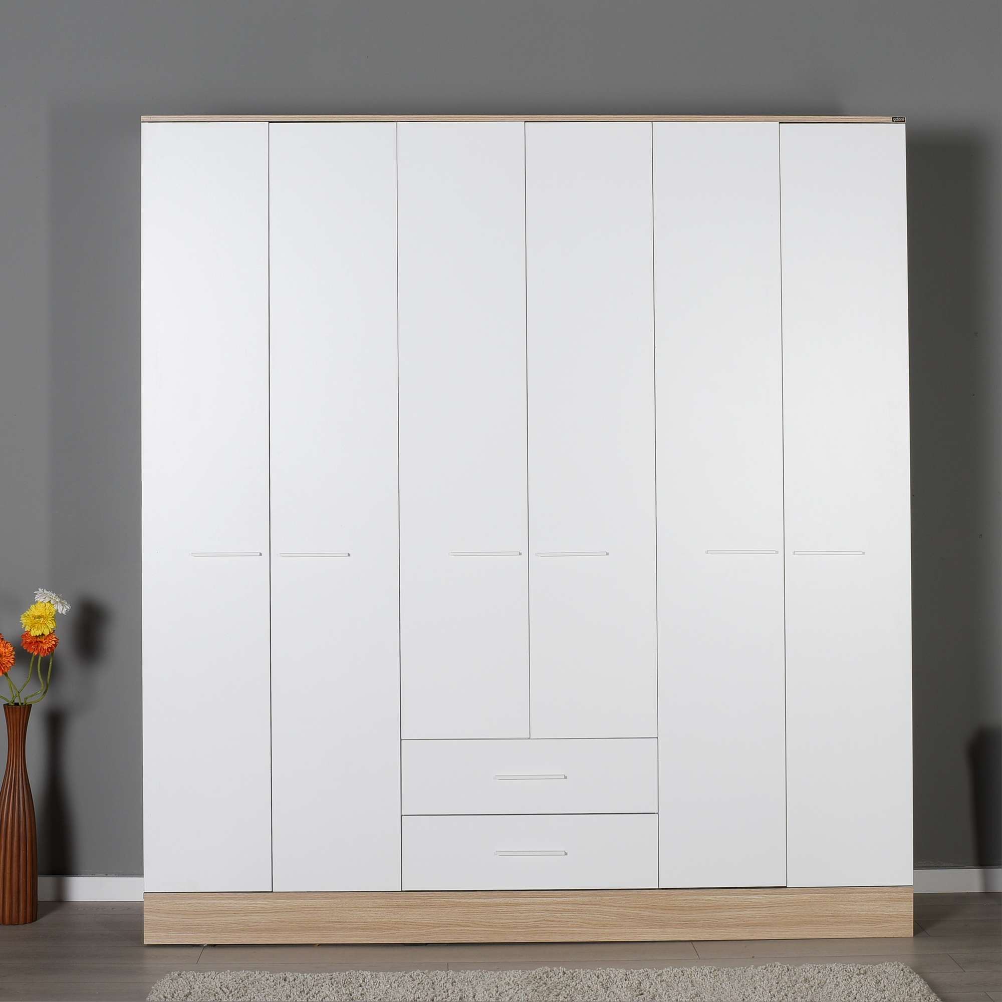 Dulap haine Base 6, 224 x 206 x 52 cm, alb, PAL melaminat, spatiu de depozitare, fixare pe perete — imaginea 7