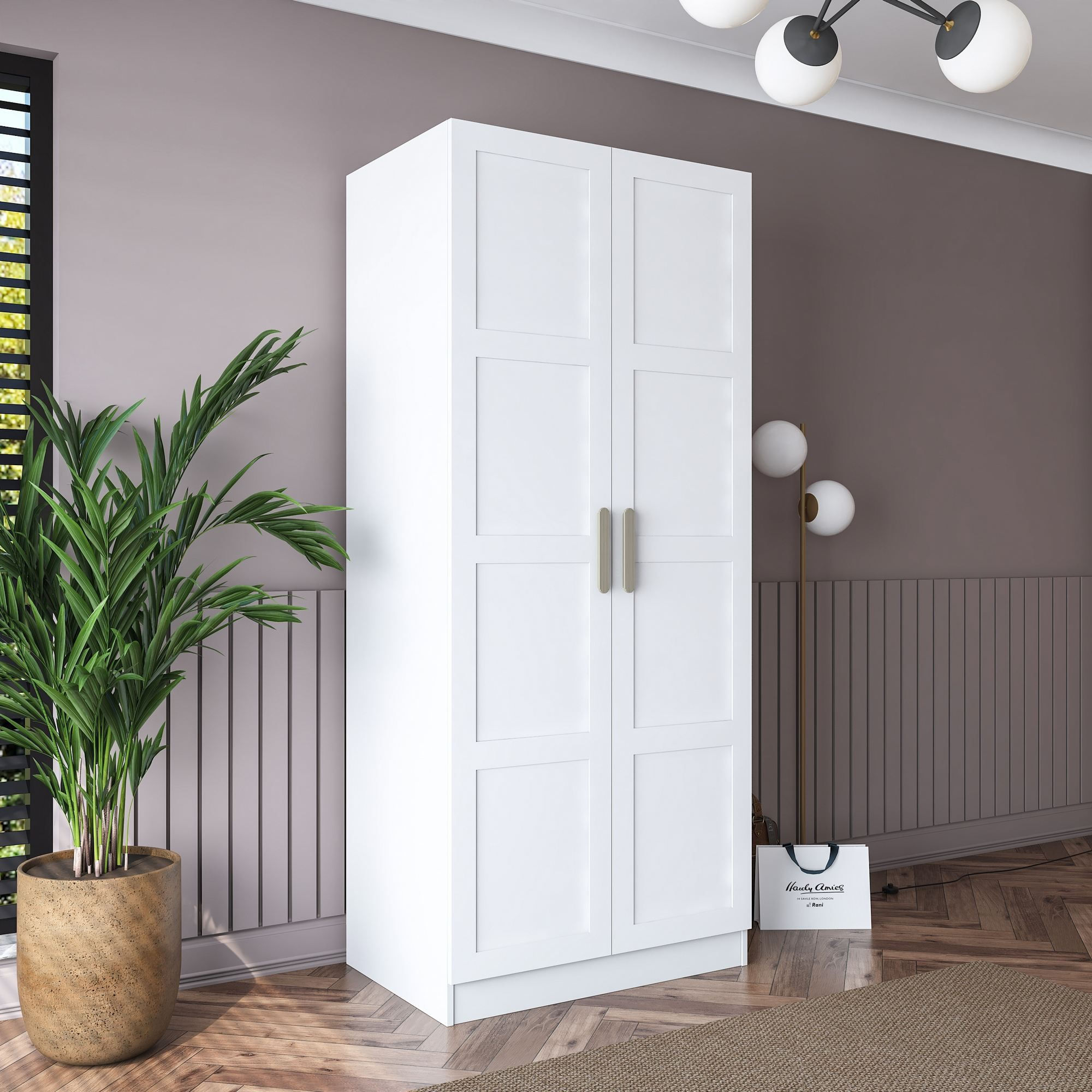 Dulap haine BA189, 90 x 210 x 57,5 cm, alb, PAL, spatiu de depozitare, fixare pe perete — imaginea 6