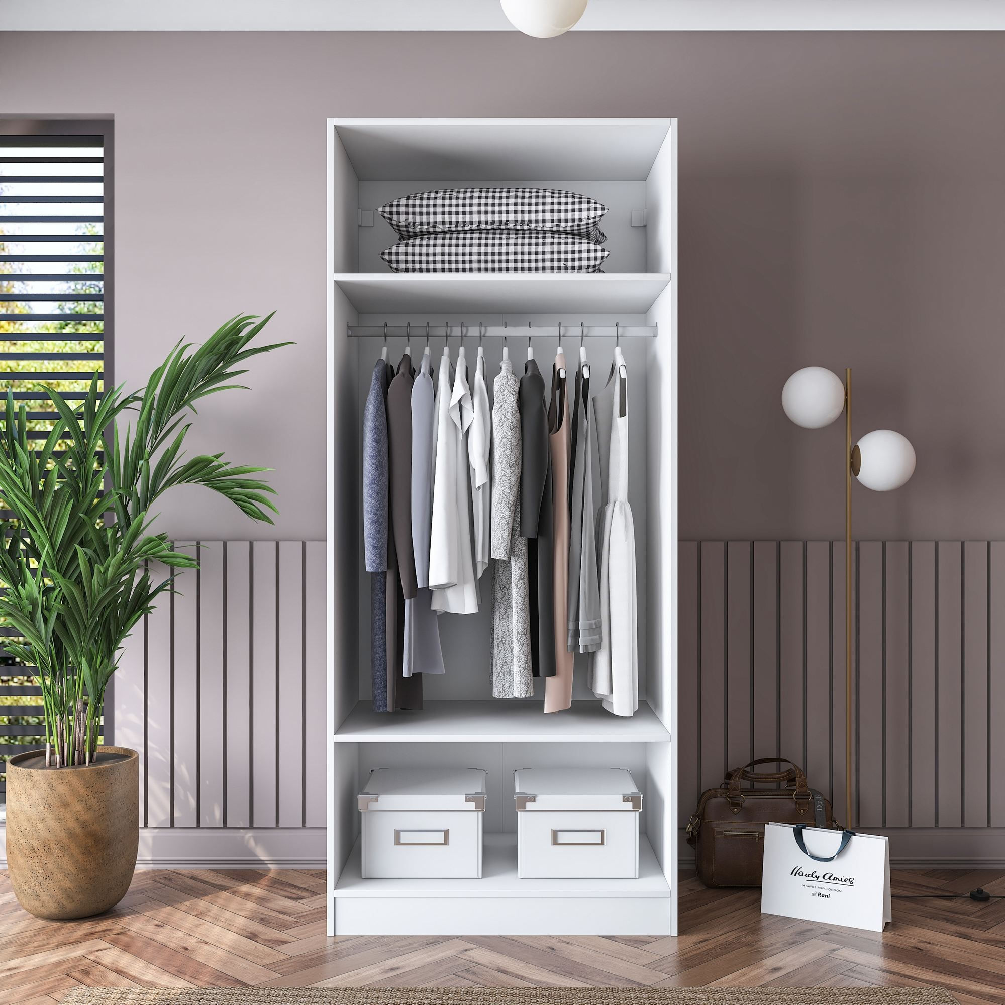 Dulap haine BA189, 90 x 210 x 57,5 cm, alb, PAL, spatiu de depozitare, fixare pe perete — imaginea 10