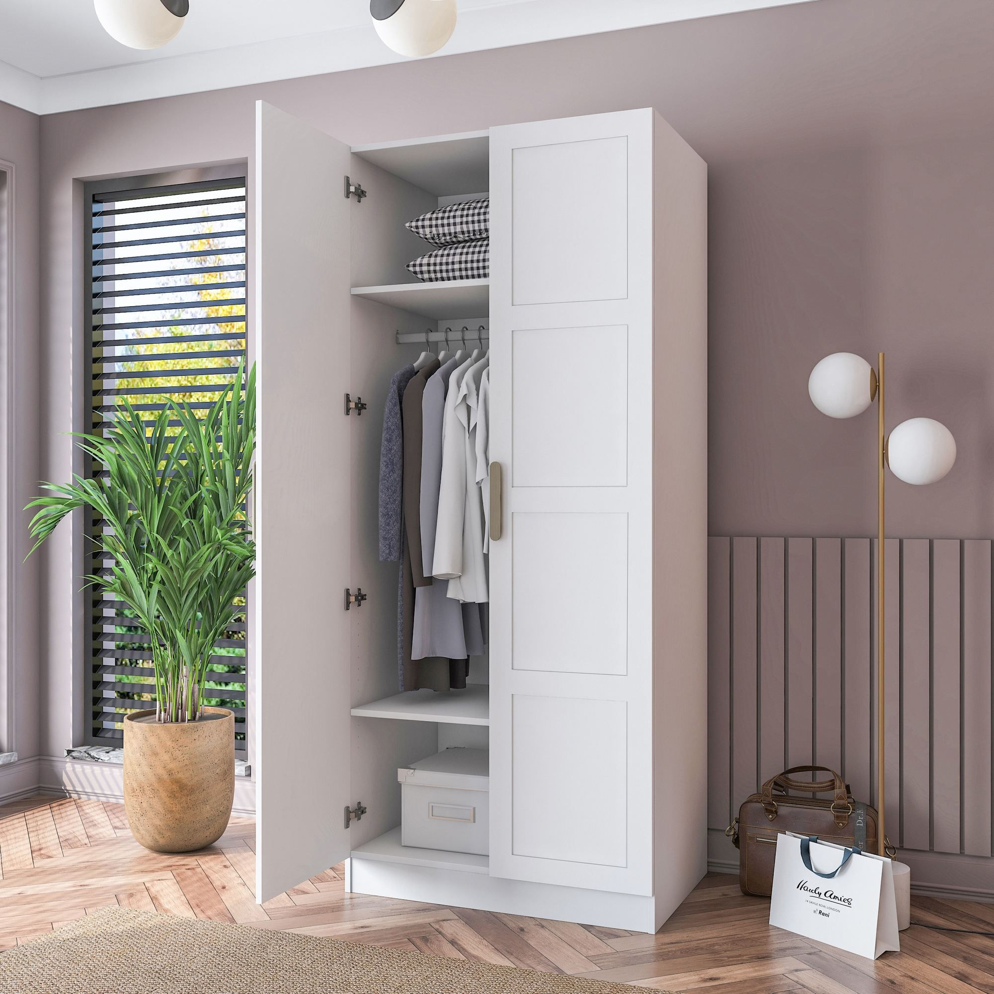 Dulap haine BA189, 90 x 210 x 57,5 cm, alb, PAL, spatiu de depozitare, fixare pe perete — imaginea 12