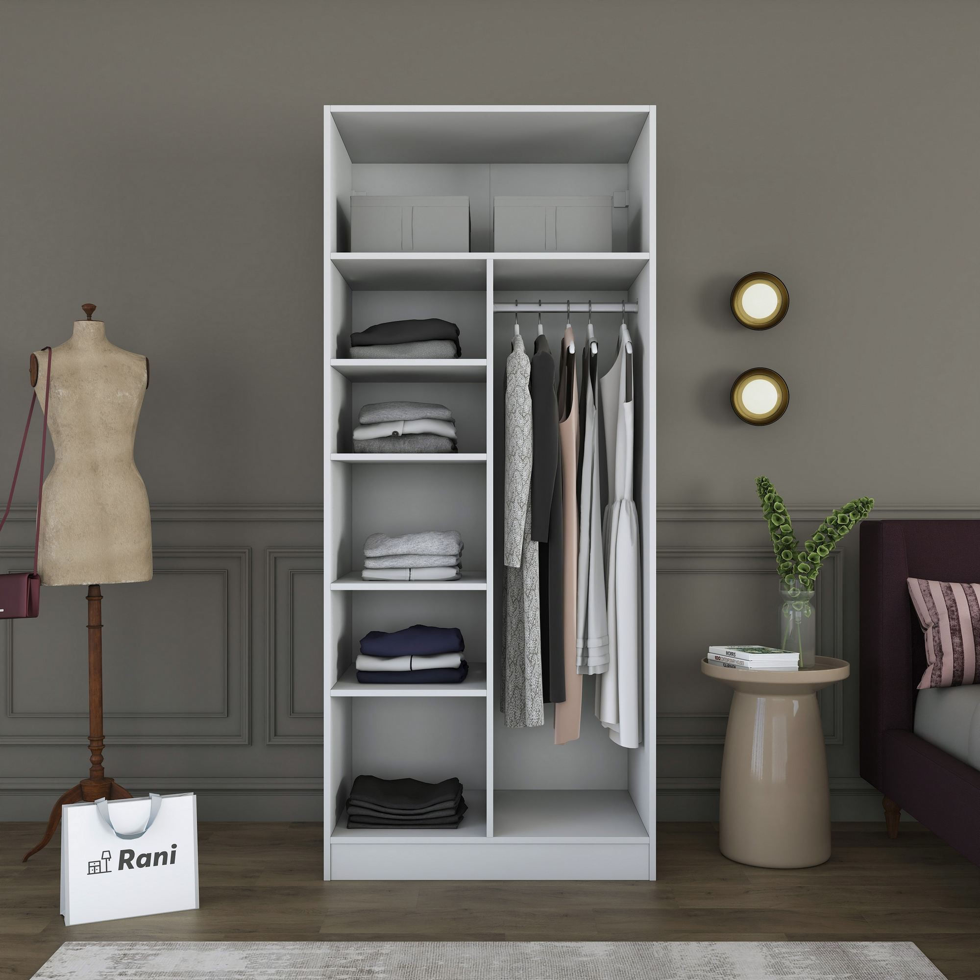 Dulap haine BA225, 90 x 210 x 57,5 cm, alb, PAL, spatiu de depozitare, fixare pe perete — imaginea 3