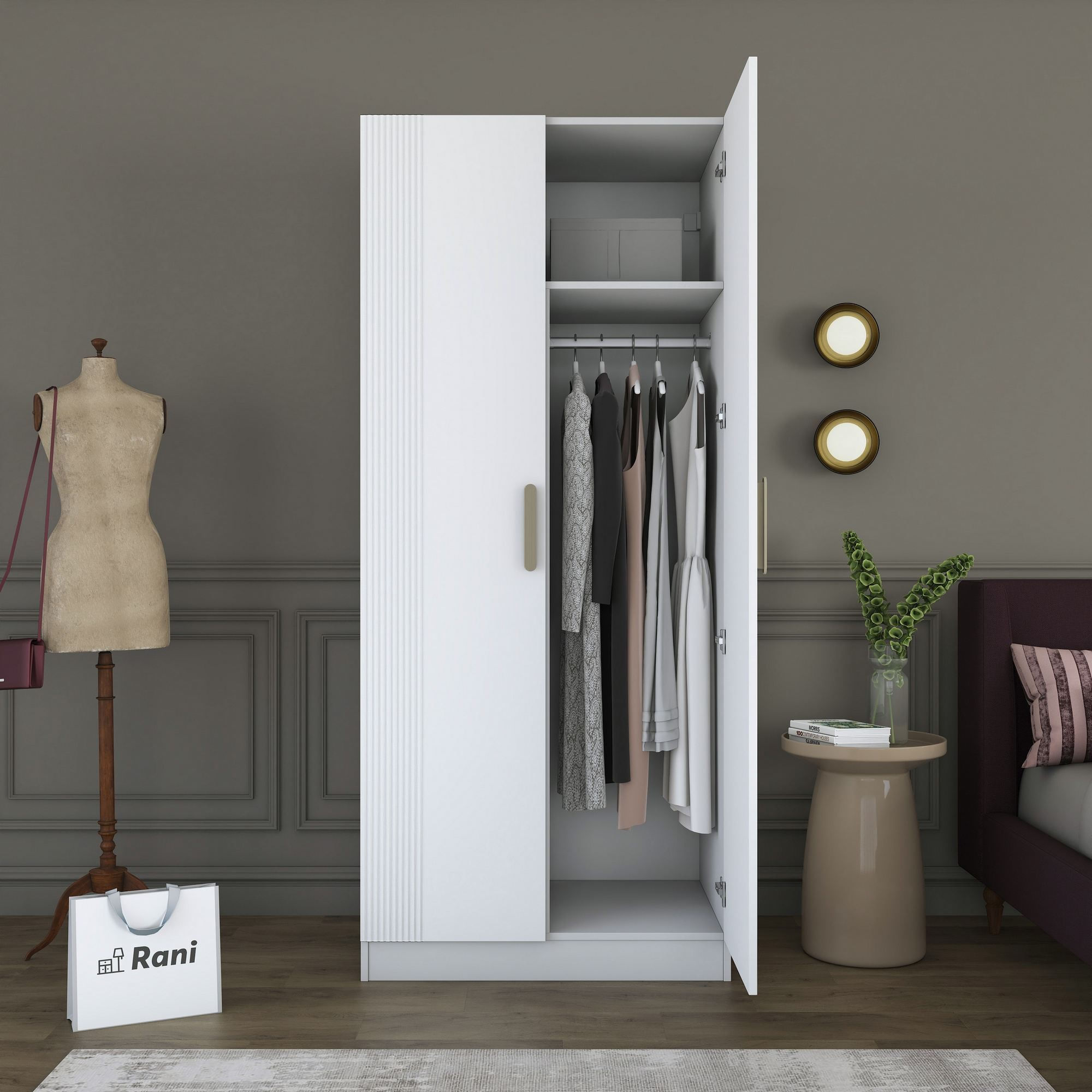 Dulap haine BA225, 90 x 210 x 57,5 cm, alb, PAL, spatiu de depozitare, fixare pe perete — imaginea 4