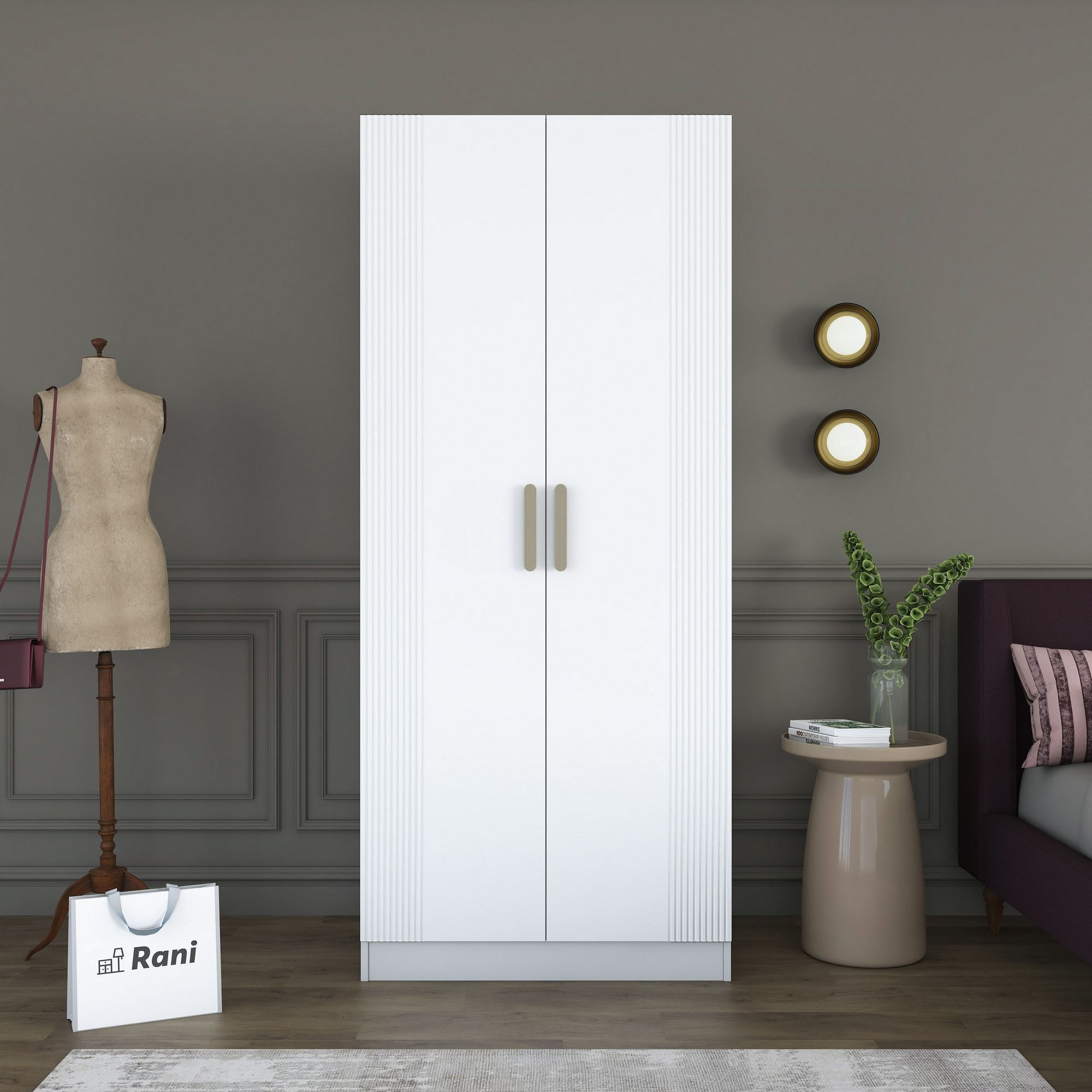 Dulap haine BA225, 90 x 210 x 57,5 cm, alb, PAL, spatiu de depozitare, fixare pe perete — imaginea 6