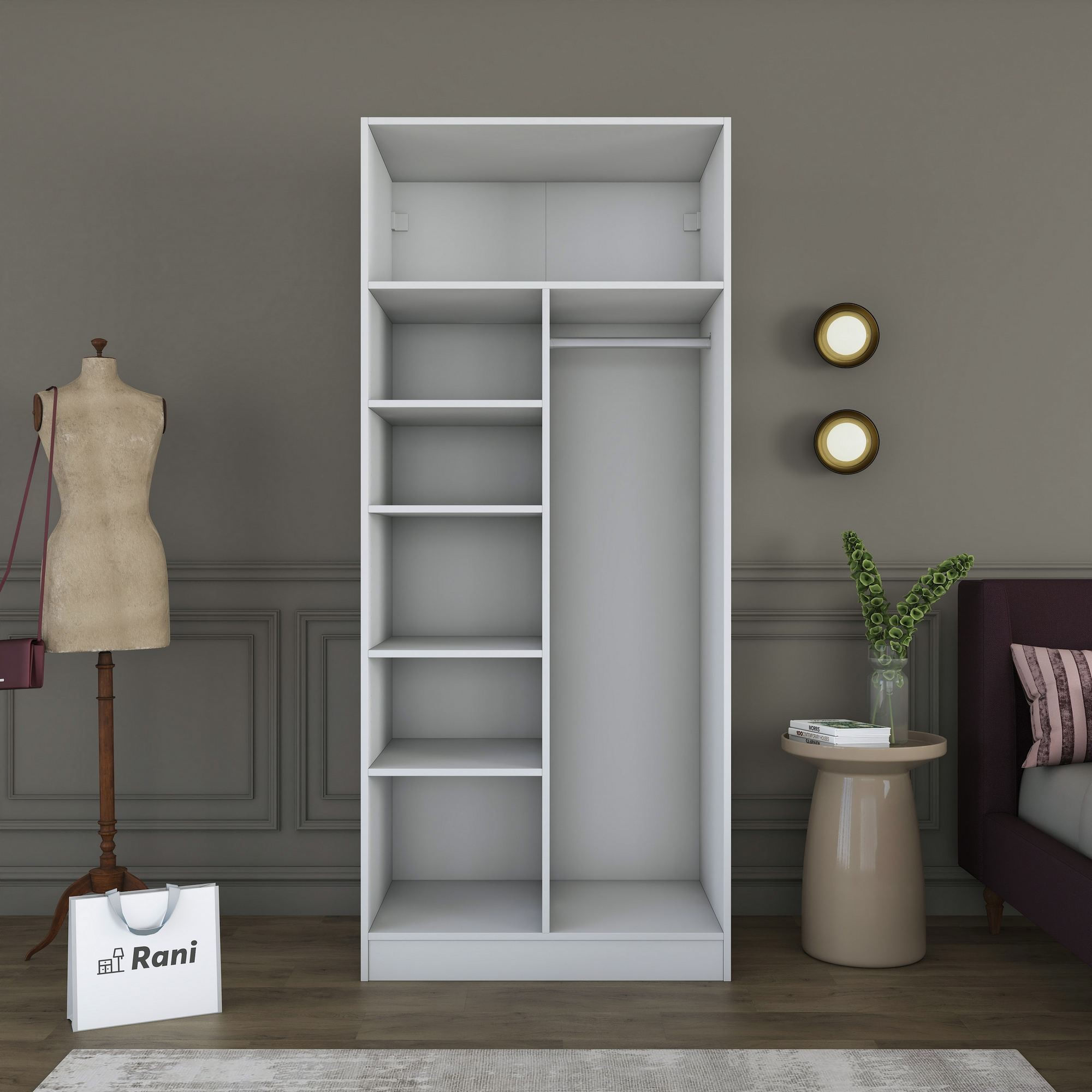 Dulap haine BA225, 90 x 210 x 57,5 cm, alb, PAL, spatiu de depozitare, fixare pe perete — imaginea 7