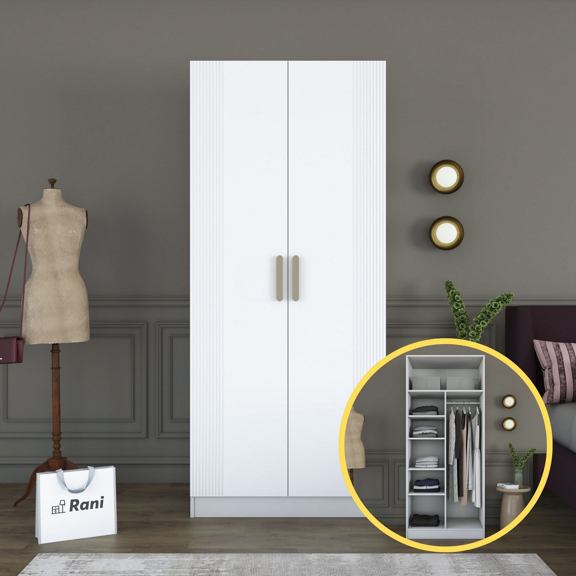 Dulap haine BA225, 90 x 210 x 57,5 cm, alb, PAL, spatiu de depozitare, fixare pe perete — imaginea 11