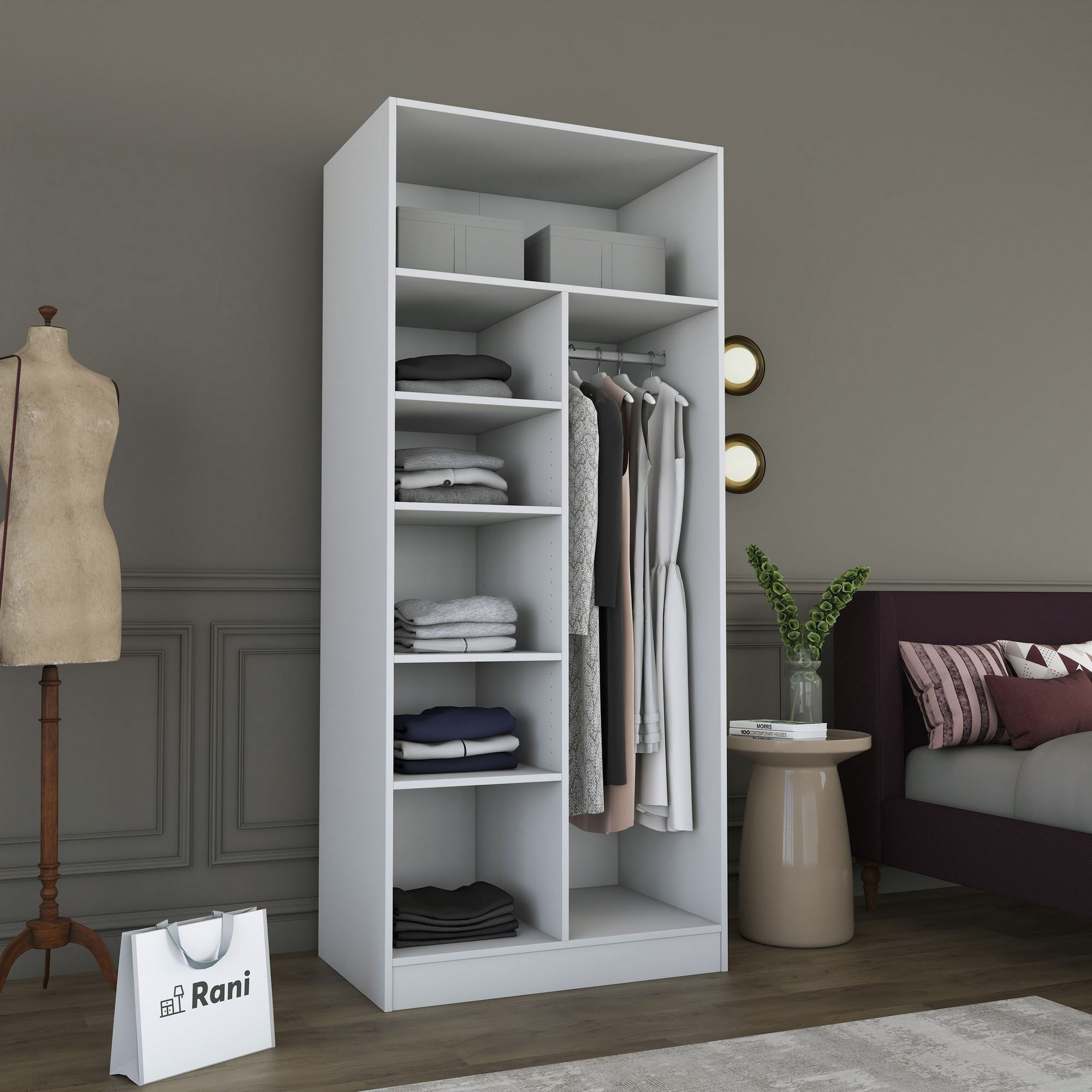 Dulap haine BA225, 90 x 210 x 57,5 cm, alb, PAL, spatiu de depozitare, fixare pe perete — imaginea 13