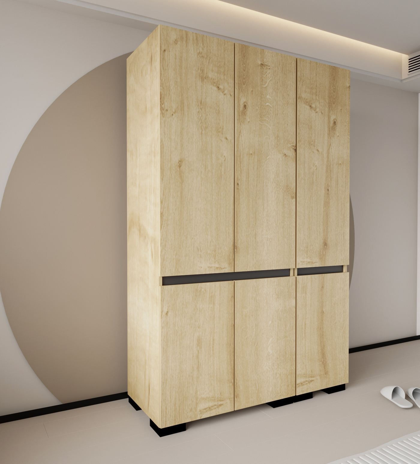 Dulap haine Floransa 135, 135 x 210 x 52 cm, PAL melaminat, spatiu de depozitare, fixare pe perete, capacitate 30 kg, safir stejar / antracit