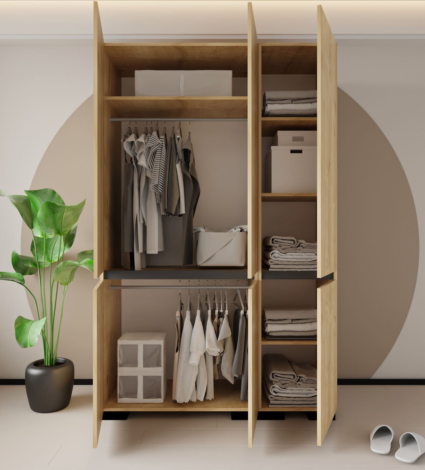 Dulap haine Floransa 135, 135 x 210 x 52 cm, PAL melaminat, spatiu de depozitare, fixare pe perete, capacitate 30 kg, safir stejar / antracit — imaginea 3