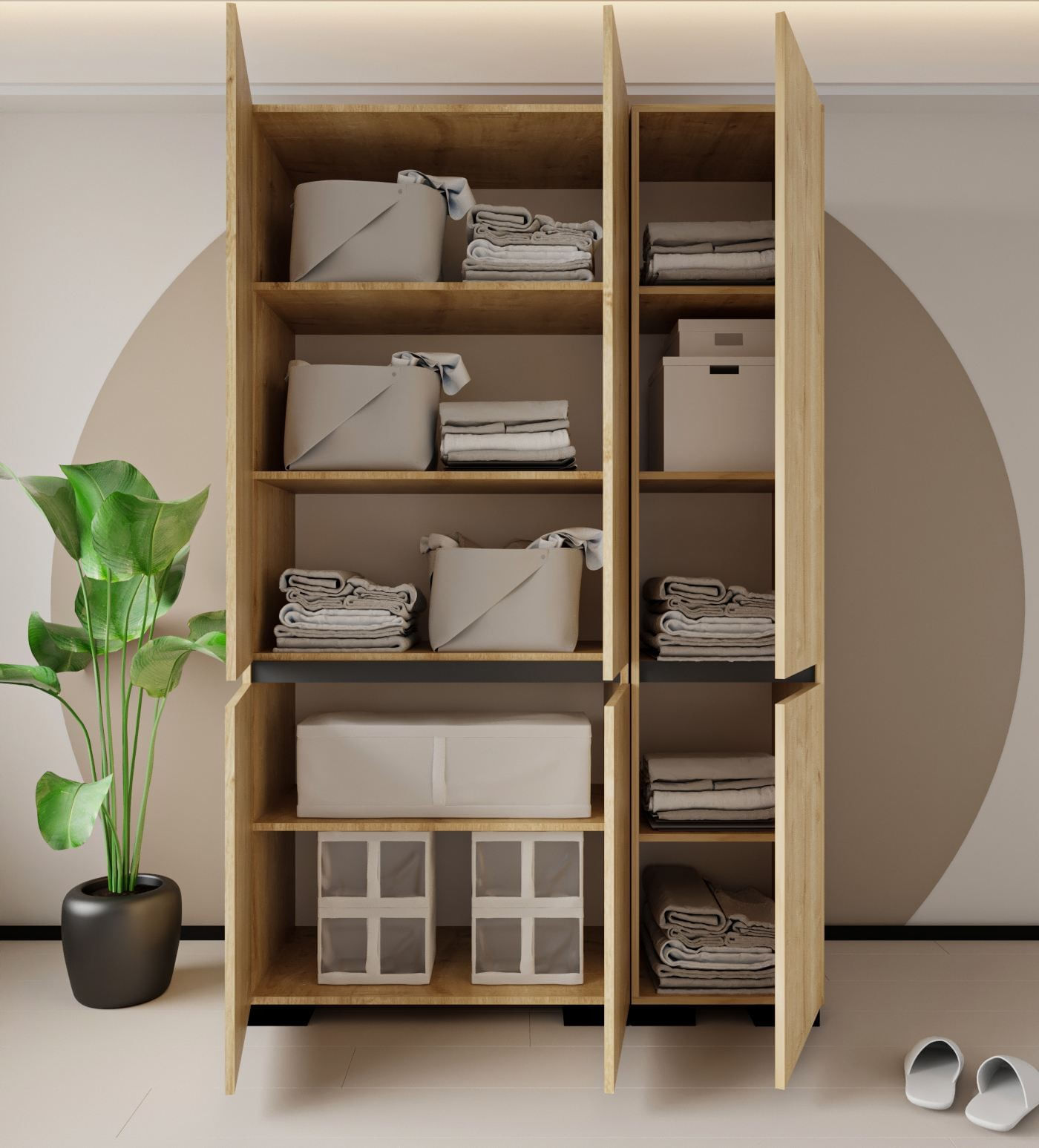Dulap haine Floransa 135, 135 x 210 x 52 cm, PAL melaminat, spatiu de depozitare, fixare pe perete, capacitate 30 kg, safir stejar / antracit — imaginea 5