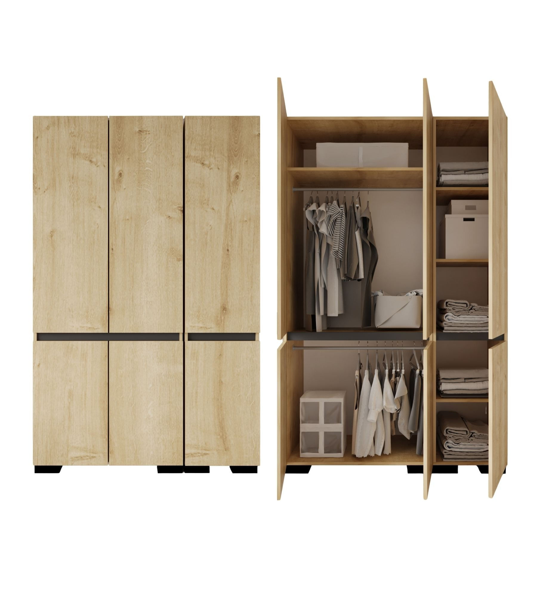 Dulap haine Floransa 135, 135 x 210 x 52 cm, PAL melaminat, spatiu de depozitare, fixare pe perete, capacitate 30 kg, safir stejar / antracit — imaginea 5