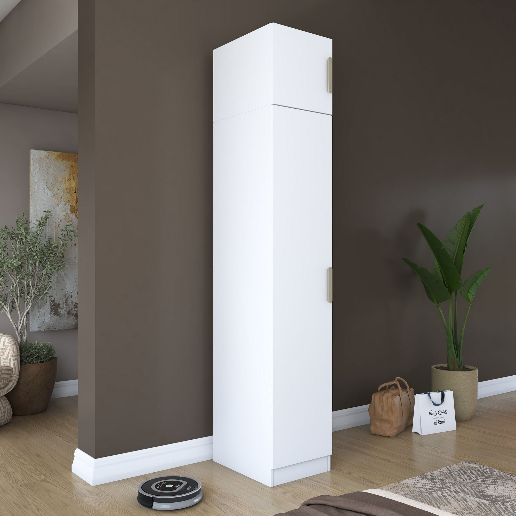 Dulap haine BA212, 45 x 255 x 57,5 cm, alb, PAL, spatiu de depozitare, fixare pe perete — imaginea 2