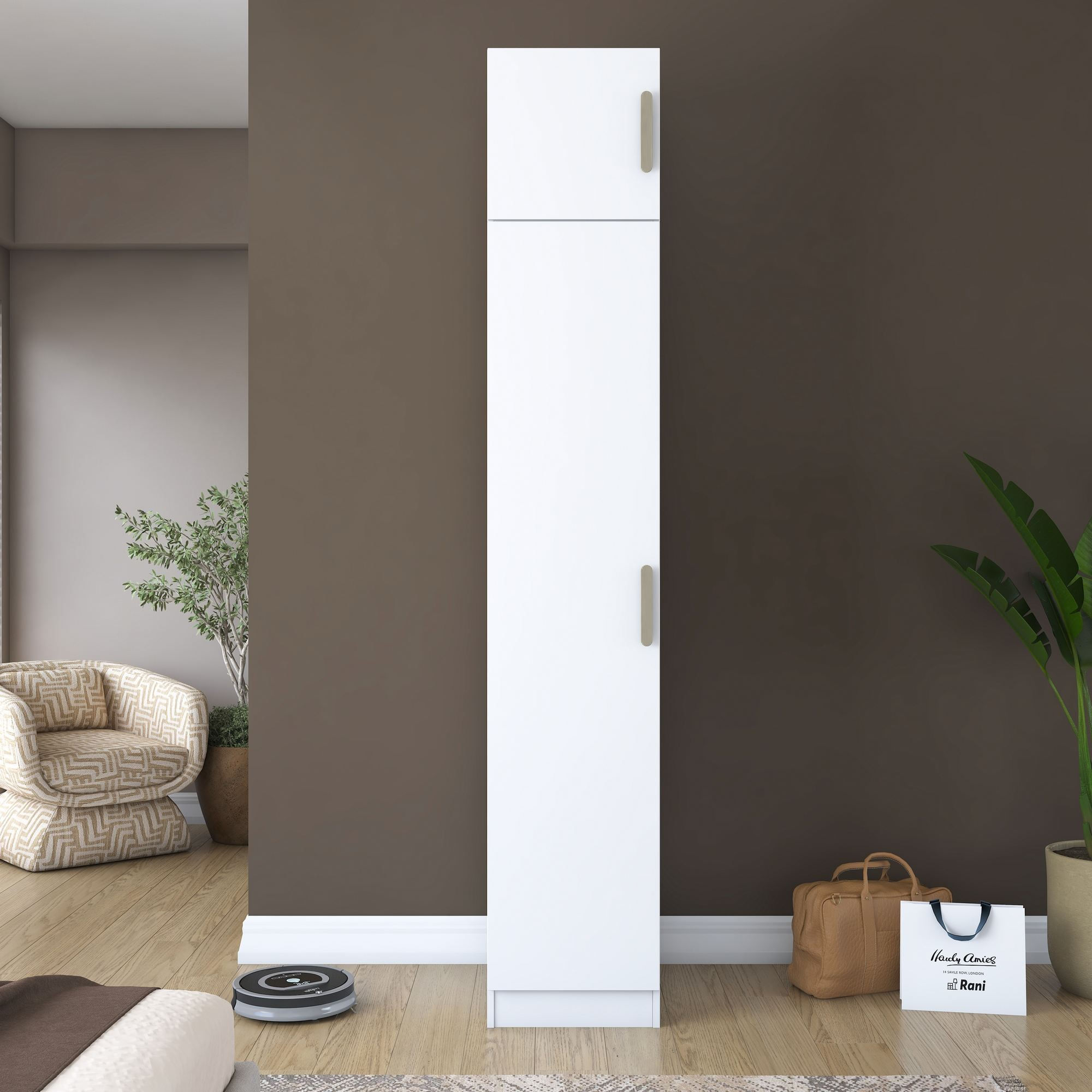 Dulap haine BA212, 45 x 255 x 57,5 cm, alb, PAL, spatiu de depozitare, fixare pe perete — imaginea 3
