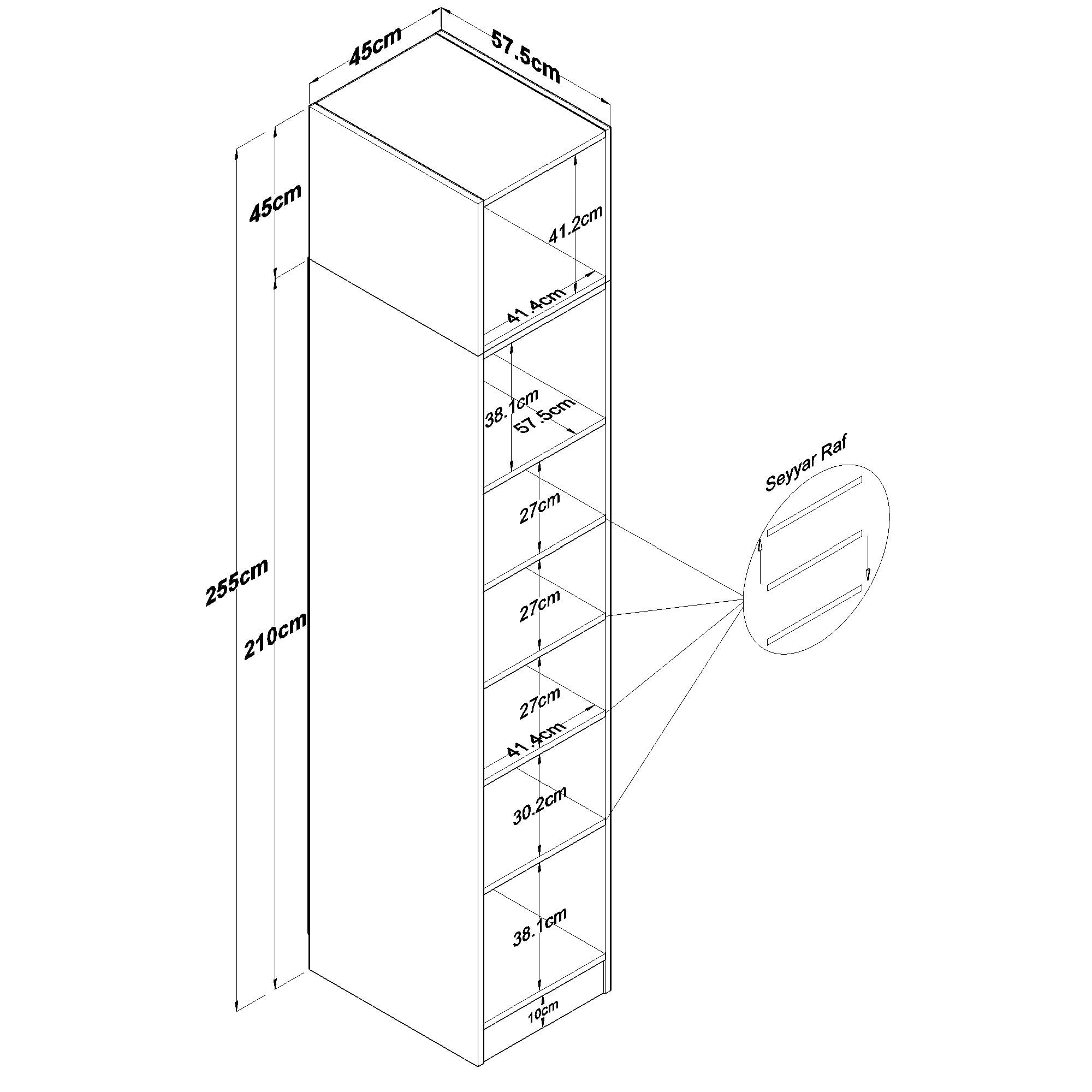 Dulap haine BA212, 45 x 255 x 57,5 cm, alb, PAL, spatiu de depozitare, fixare pe perete — imaginea 5
