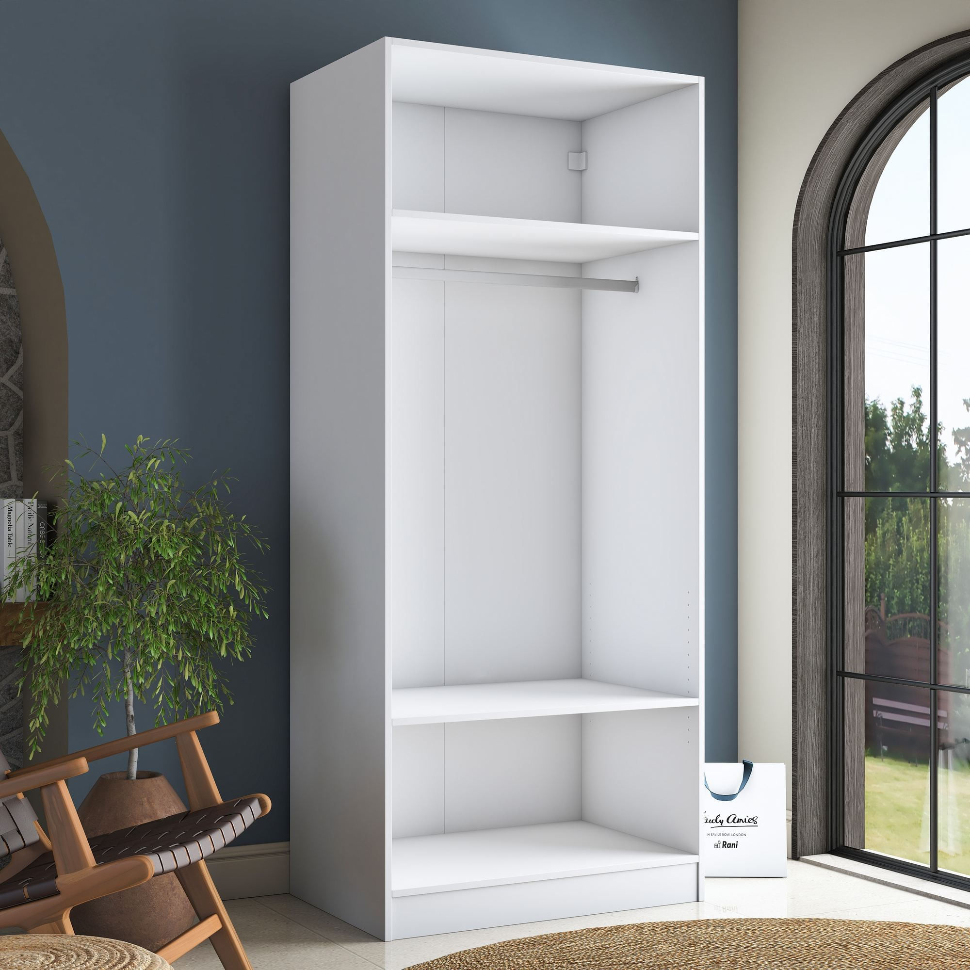 Dulap haine BA232, 90 x 210 x 57,5 cm, alb, PAL, spatiu de depozitare, fixare pe perete — imaginea 3