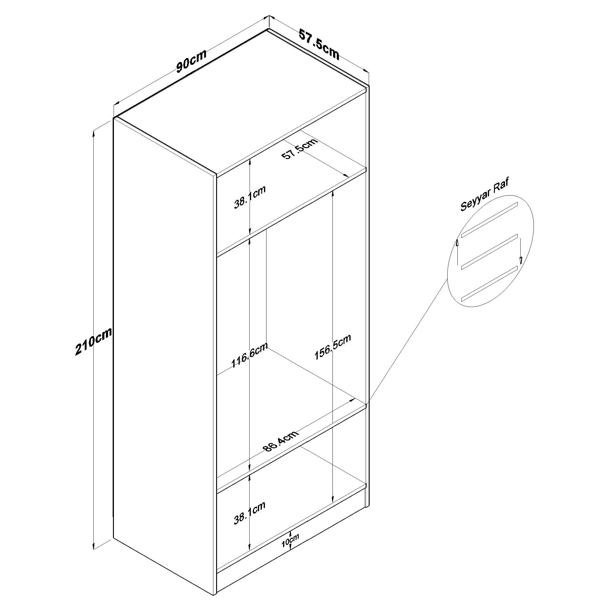 Dulap haine BA232, 90 x 210 x 57,5 cm, alb, PAL, spatiu de depozitare, fixare pe perete — imaginea 4