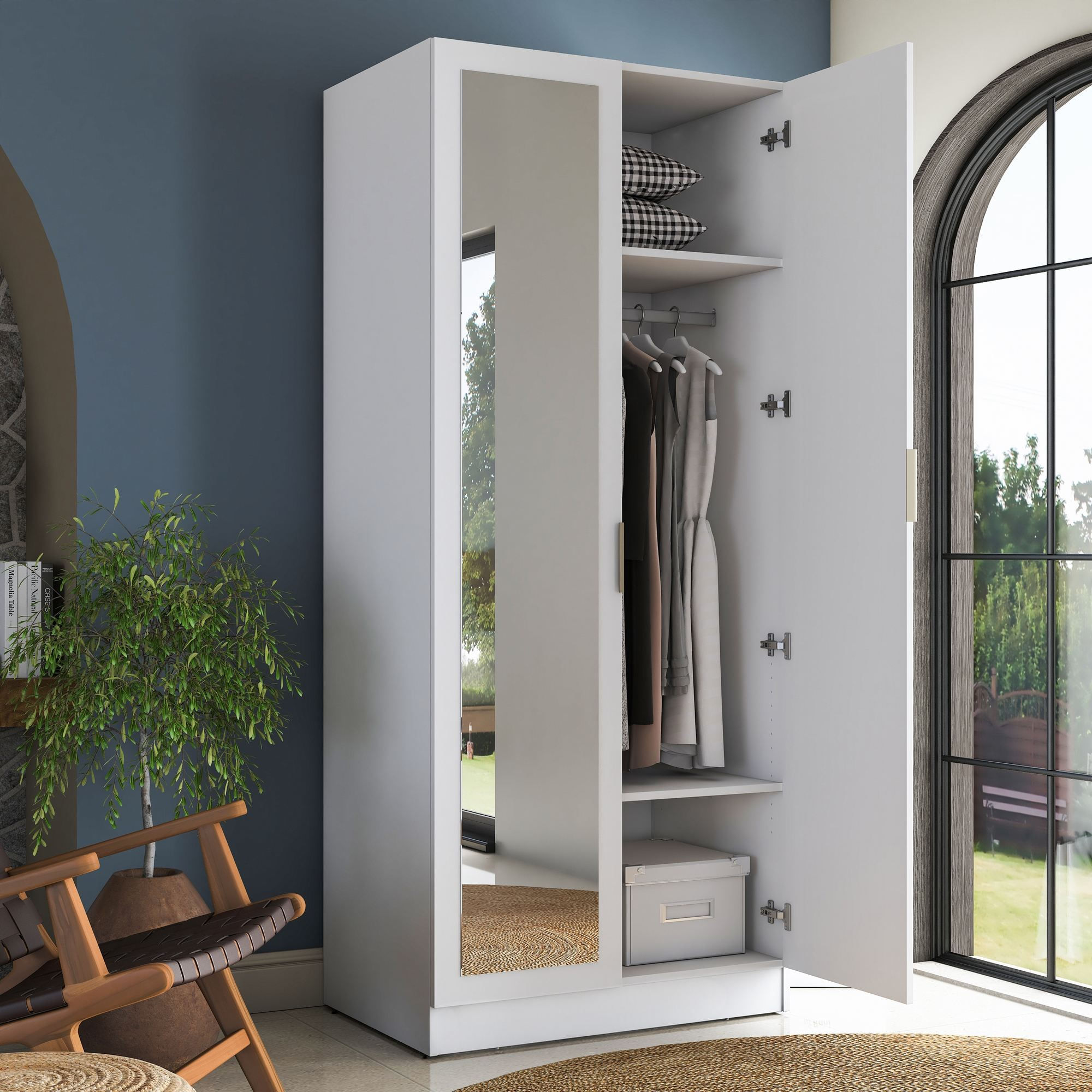 Dulap haine BA232, 90 x 210 x 57,5 cm, alb, PAL, spatiu de depozitare, fixare pe perete — imaginea 5