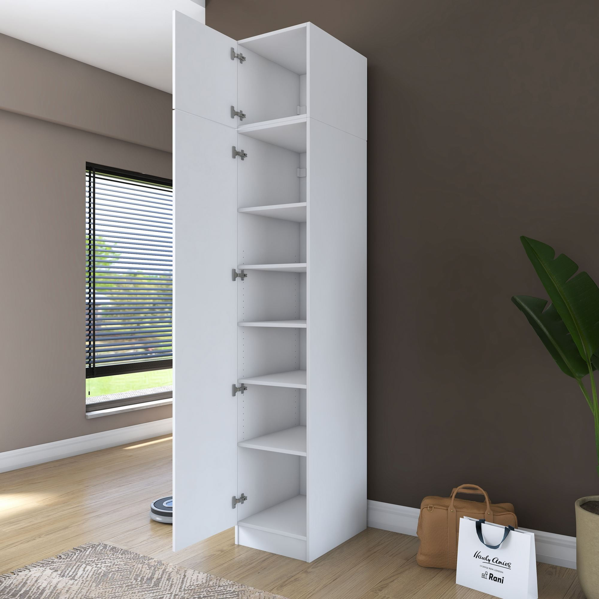 Dulap haine BA212, 45 x 255 x 57,5 cm, alb, PAL, spatiu de depozitare, fixare pe perete — imaginea 9