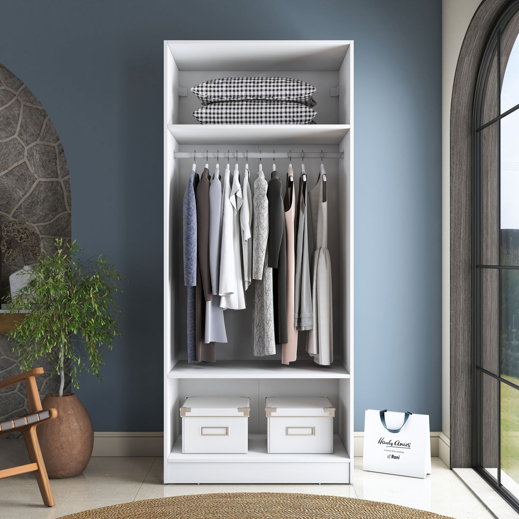 Dulap haine BA232, 90 x 210 x 57,5 cm, alb, PAL, spatiu de depozitare, fixare pe perete — imaginea 7