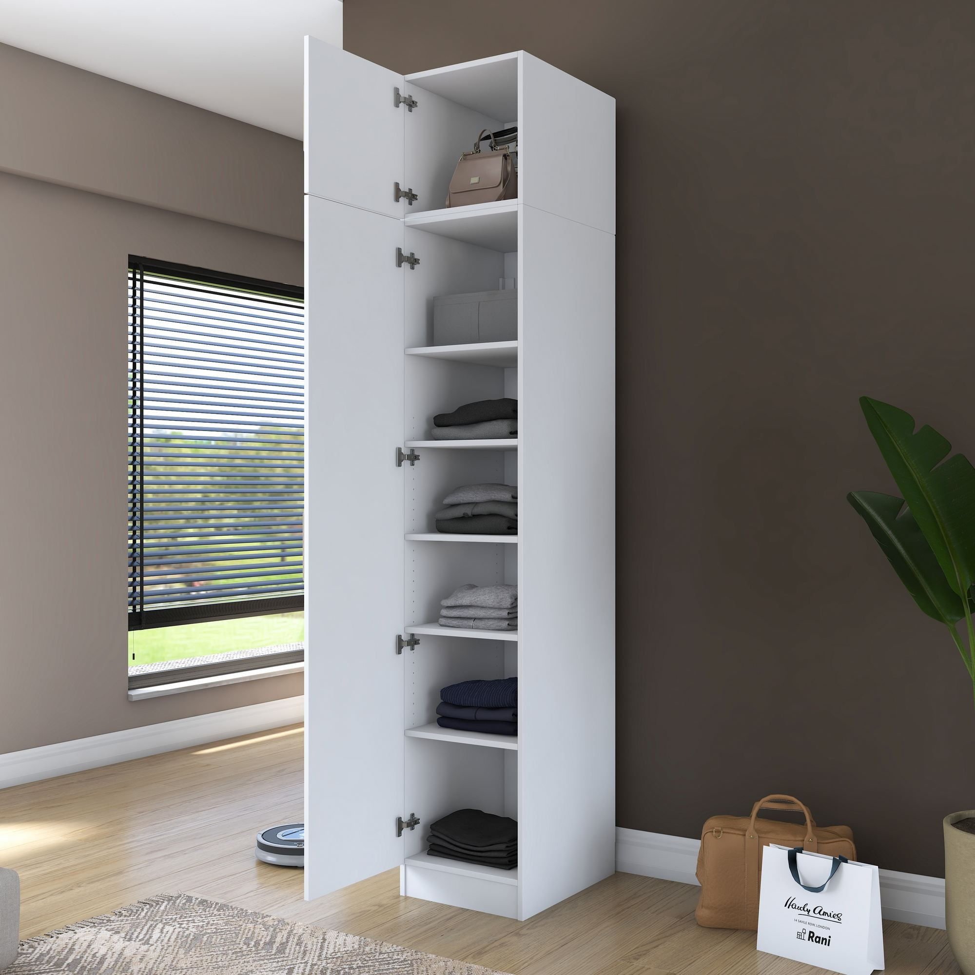 Dulap haine BA212, 45 x 255 x 57,5 cm, alb, PAL, spatiu de depozitare, fixare pe perete — imaginea 11