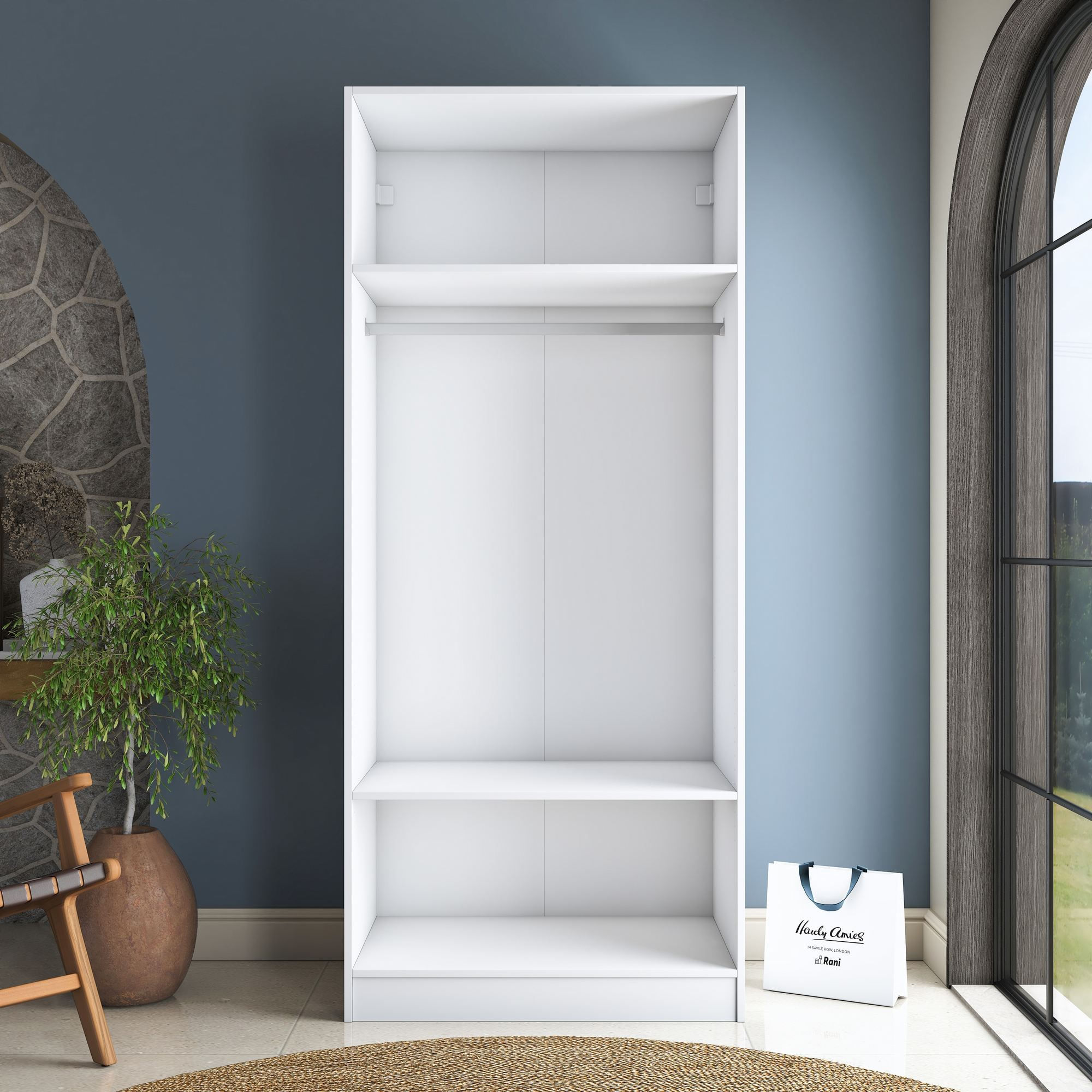 Dulap haine BA232, 90 x 210 x 57,5 cm, alb, PAL, spatiu de depozitare, fixare pe perete — imaginea 8