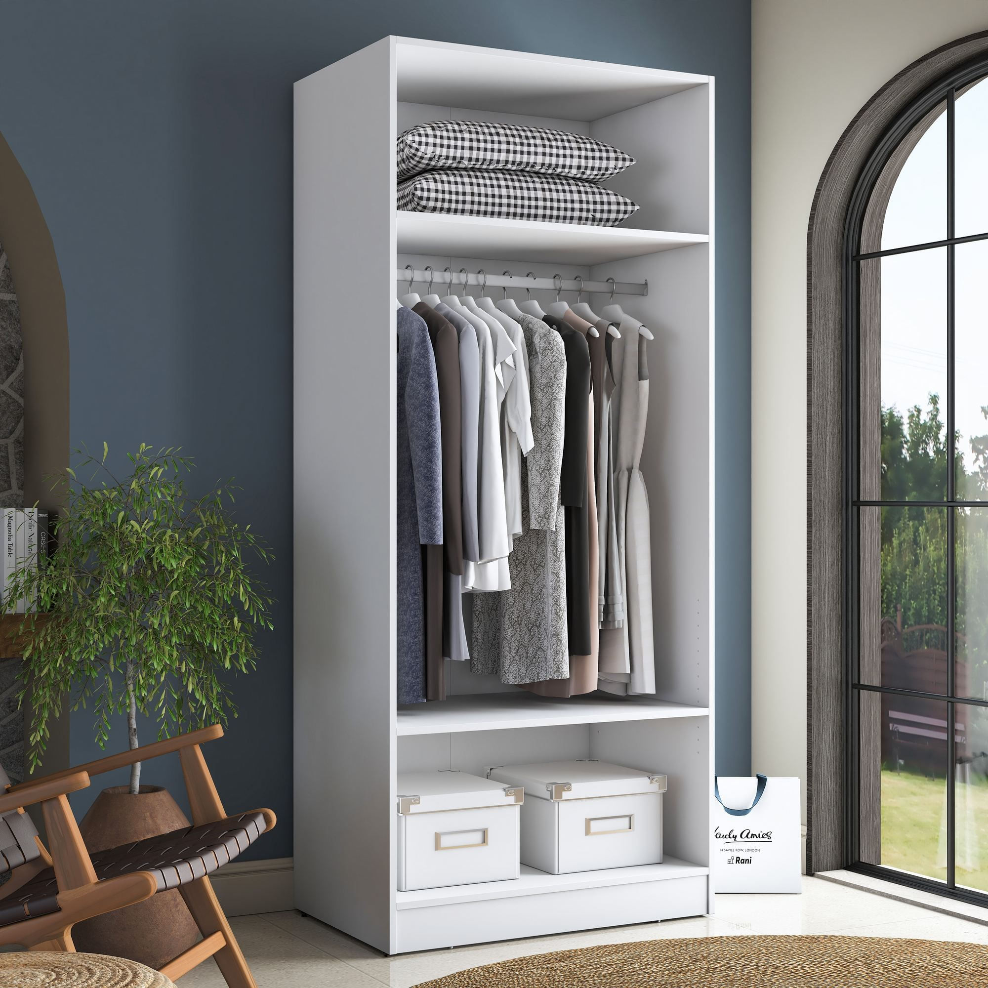 Dulap haine BA232, 90 x 210 x 57,5 cm, alb, PAL, spatiu de depozitare, fixare pe perete — imaginea 9