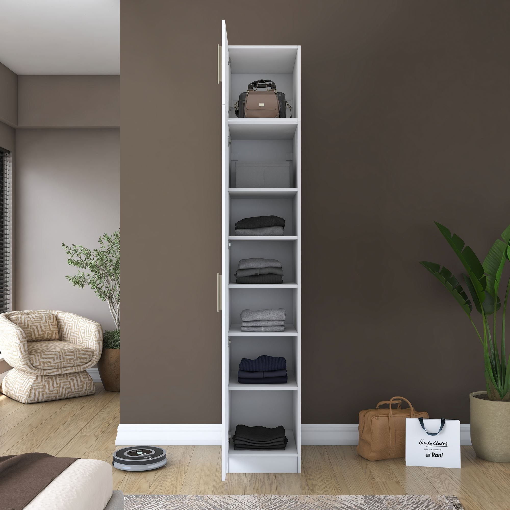 Dulap haine BA212, 45 x 255 x 57,5 cm, alb, PAL, spatiu de depozitare, fixare pe perete — imaginea 12
