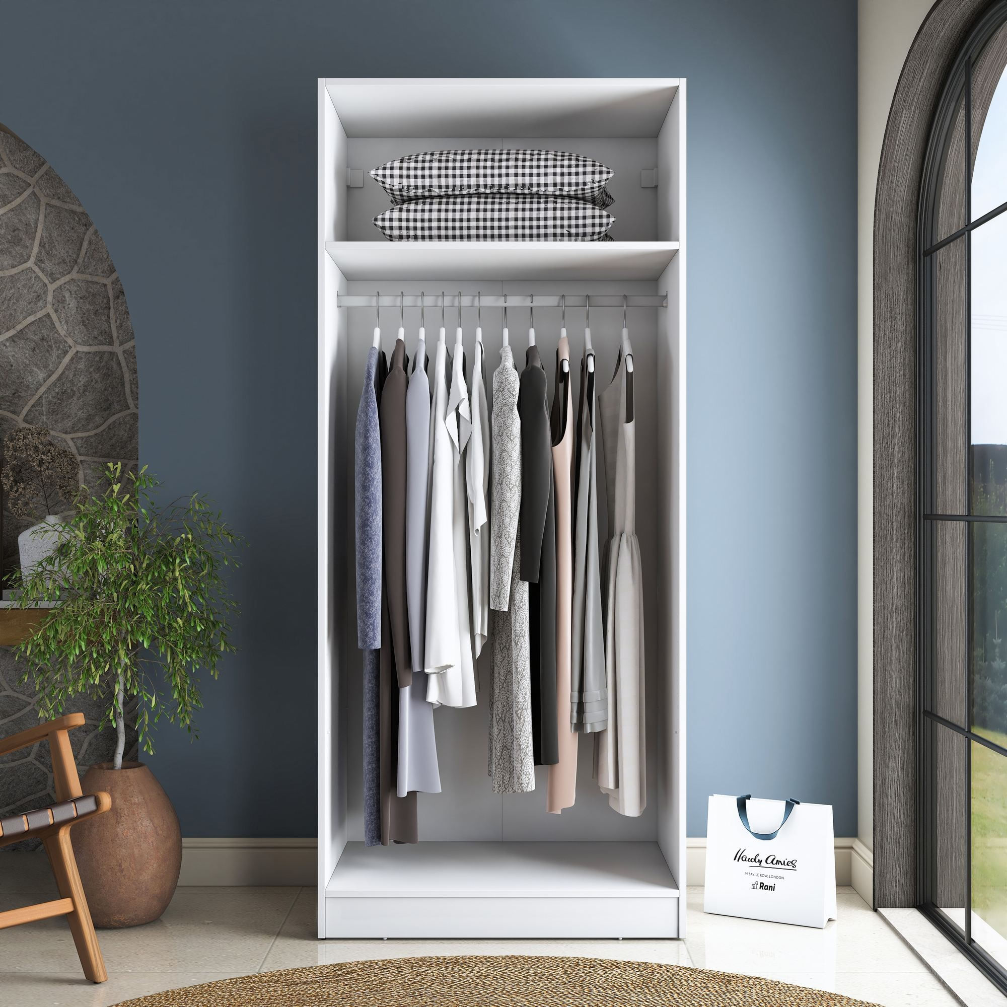 Dulap haine BA232, 90 x 210 x 57,5 cm, alb, PAL, spatiu de depozitare, fixare pe perete — imaginea 10