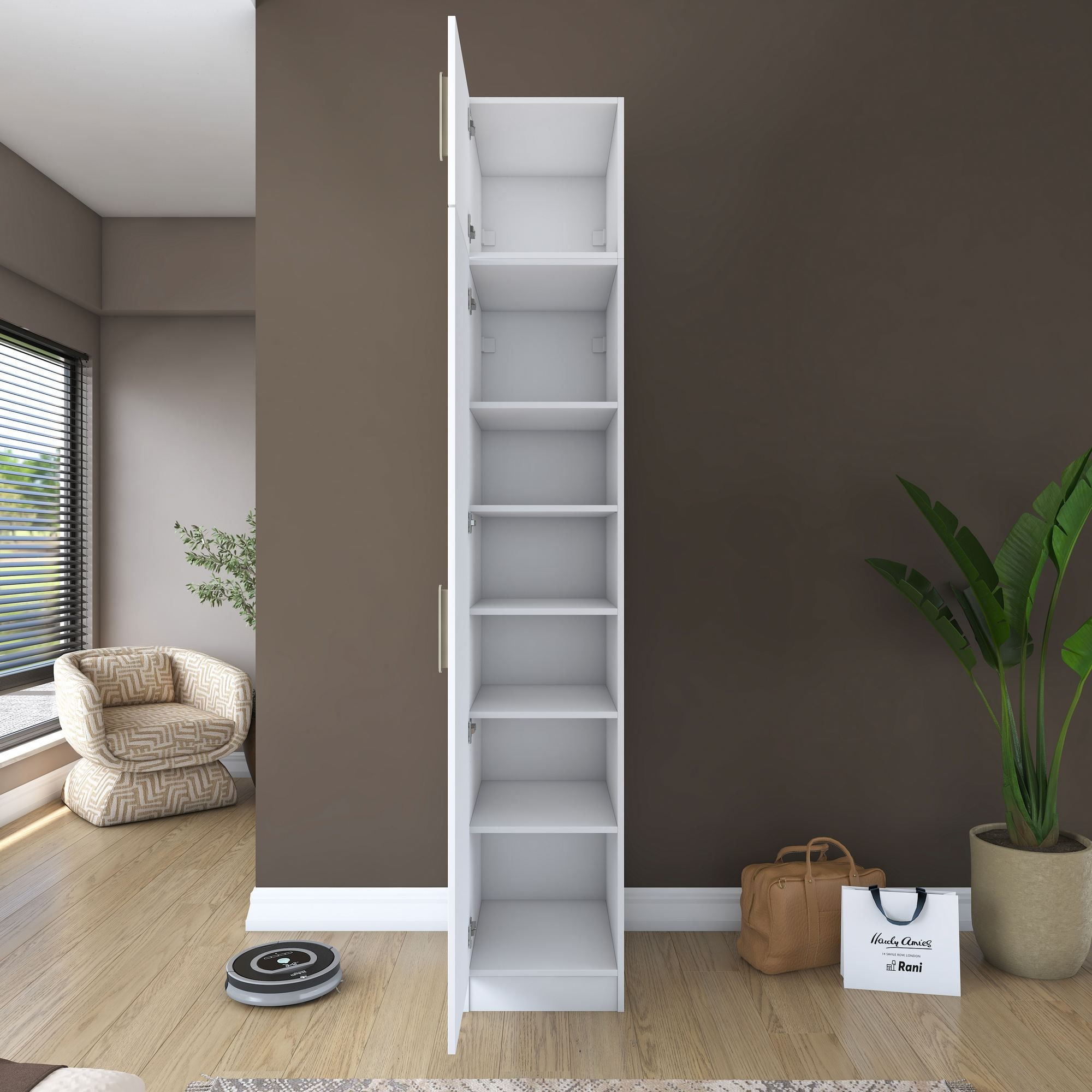Dulap haine BA212, 45 x 255 x 57,5 cm, alb, PAL, spatiu de depozitare, fixare pe perete — imaginea 13