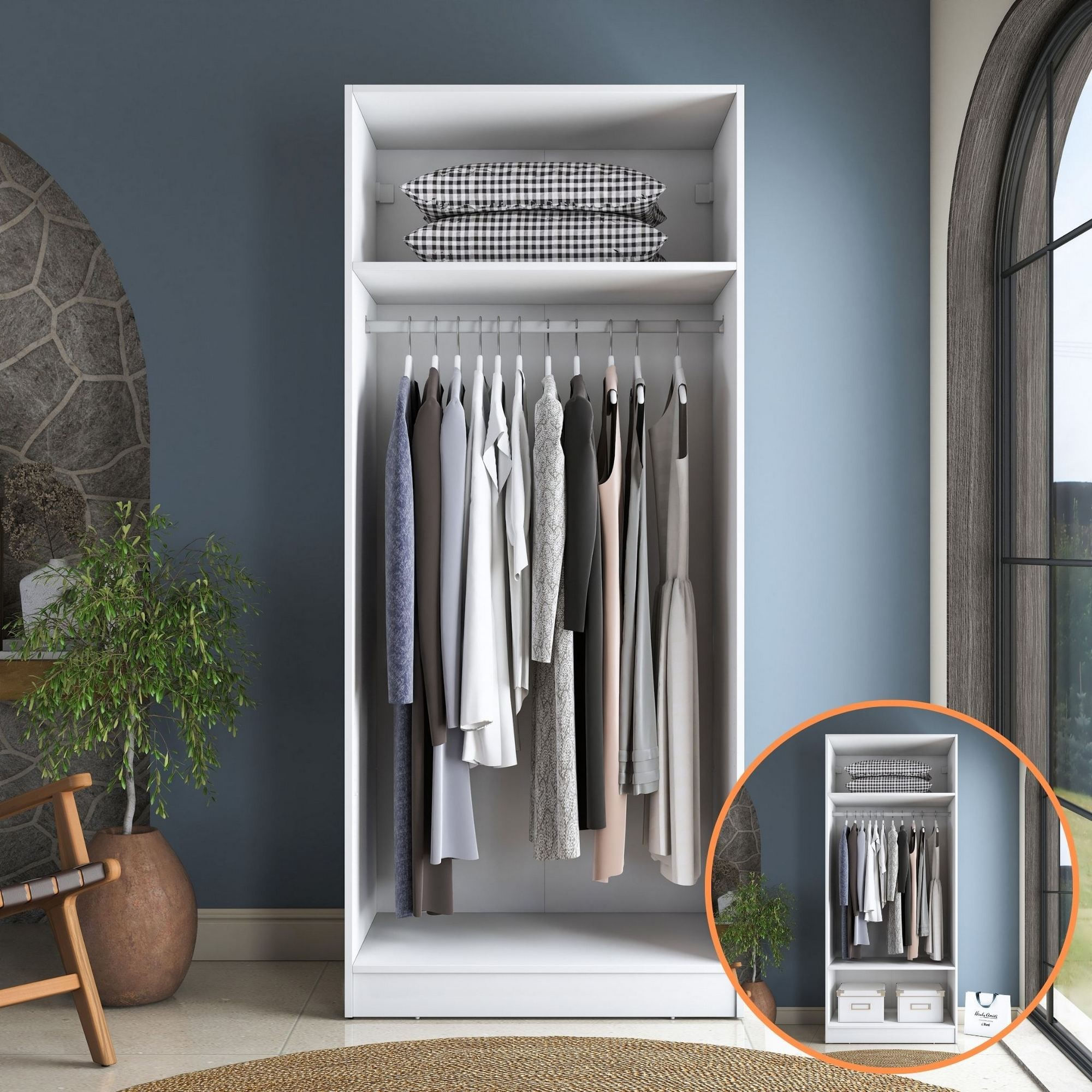 Dulap haine BA232, 90 x 210 x 57,5 cm, alb, PAL, spatiu de depozitare, fixare pe perete — imaginea 12