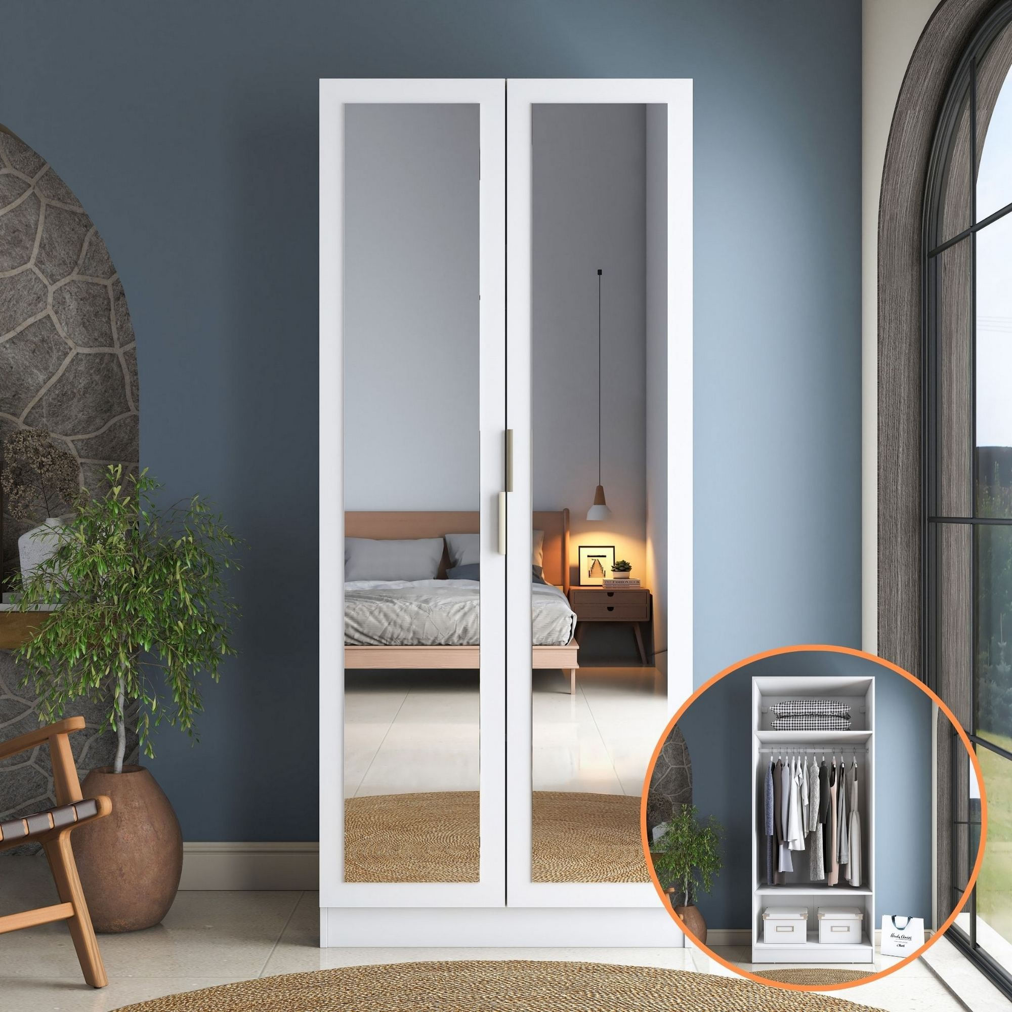 Dulap haine BA232, 90 x 210 x 57,5 cm, alb, PAL, spatiu de depozitare, fixare pe perete — imaginea 13