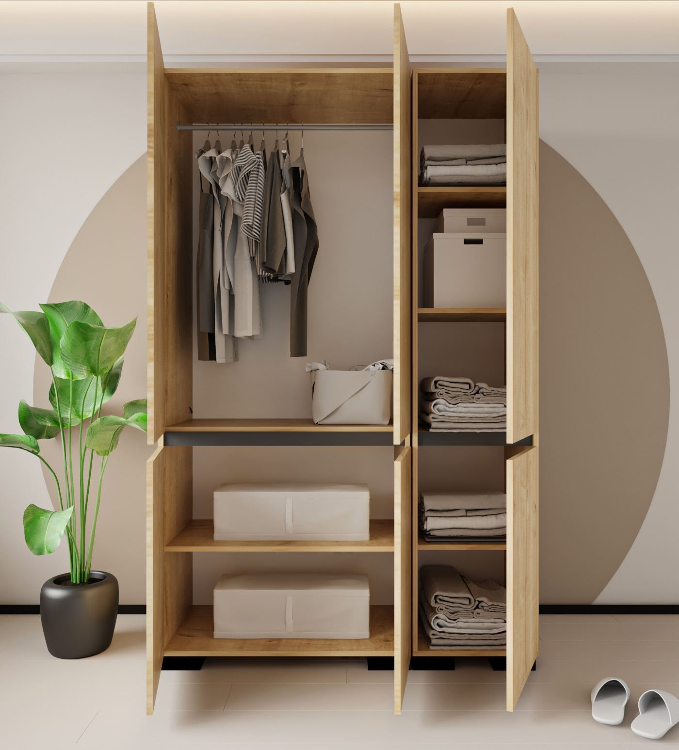 Dulap haine Floransa 135, 135 x 210 x 52 cm, PAL melaminat, spatiu de depozitare, fixare pe perete, capacitate 30 kg, safir stejar / antracit — imaginea 2