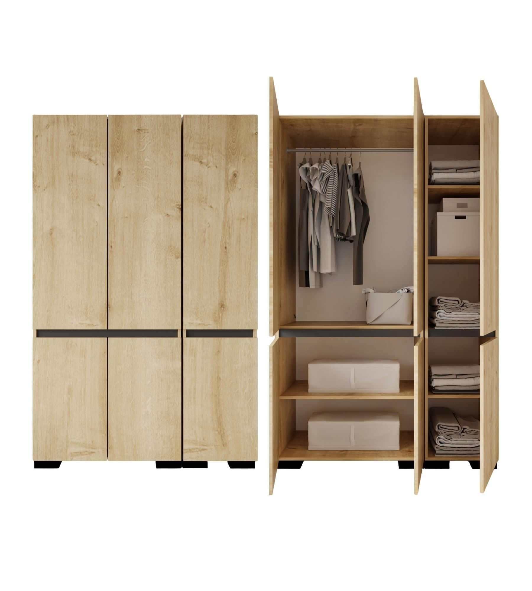 Dulap haine Floransa 135, 135 x 210 x 52 cm, PAL melaminat, spatiu de depozitare, fixare pe perete, capacitate 30 kg, safir stejar / antracit — imaginea 4