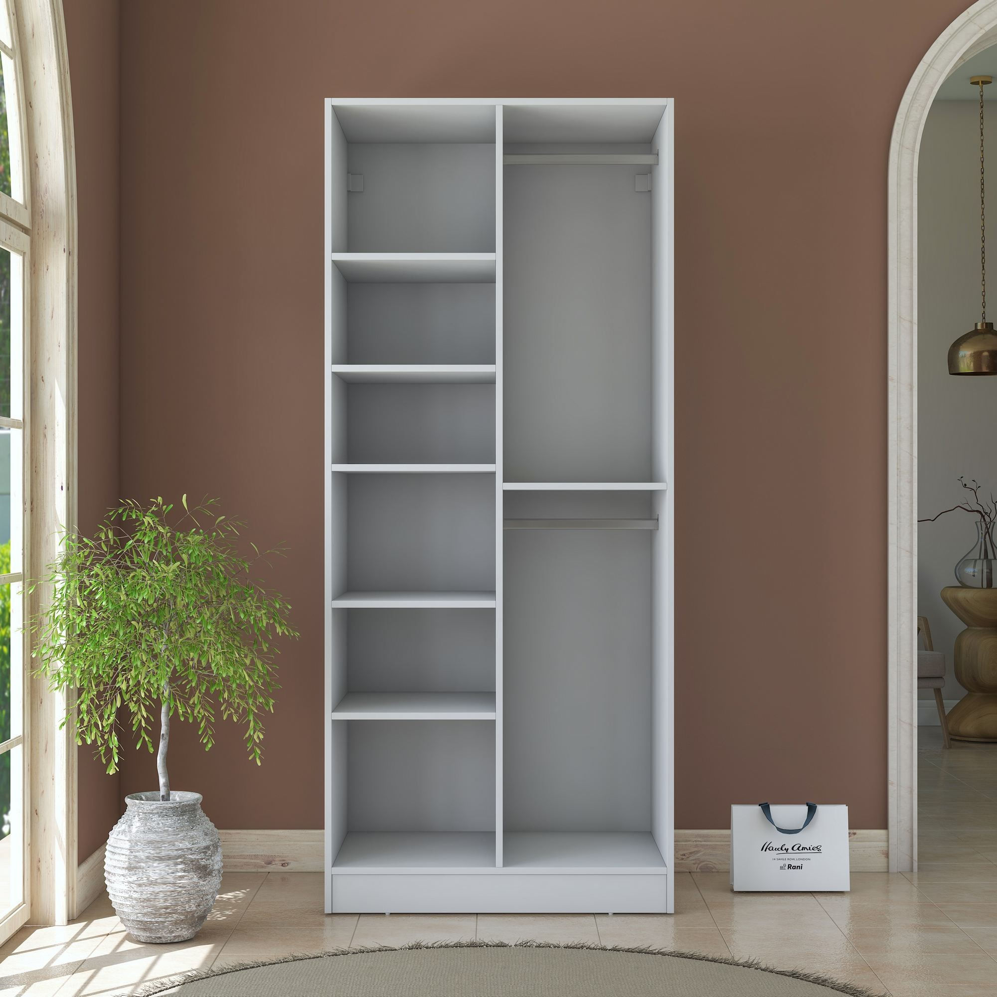 Dulap haine BA220, 90 x 210 x 57,5 cm, alb, PAL, spatiu de depozitare, fixare pe perete — imaginea 3