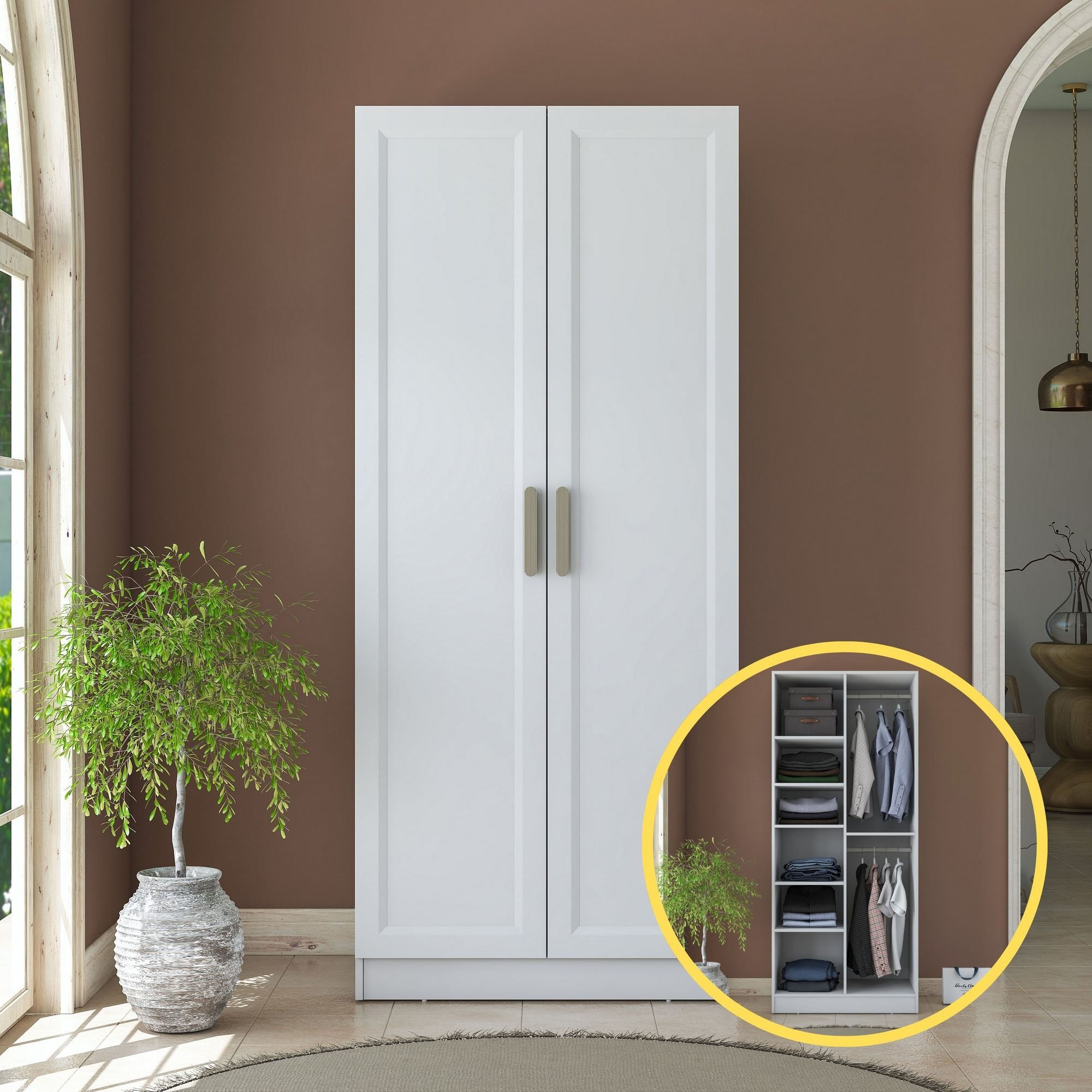 Dulap haine BA220, 90 x 210 x 57,5 cm, alb, PAL, spatiu de depozitare, fixare pe perete — imaginea 5