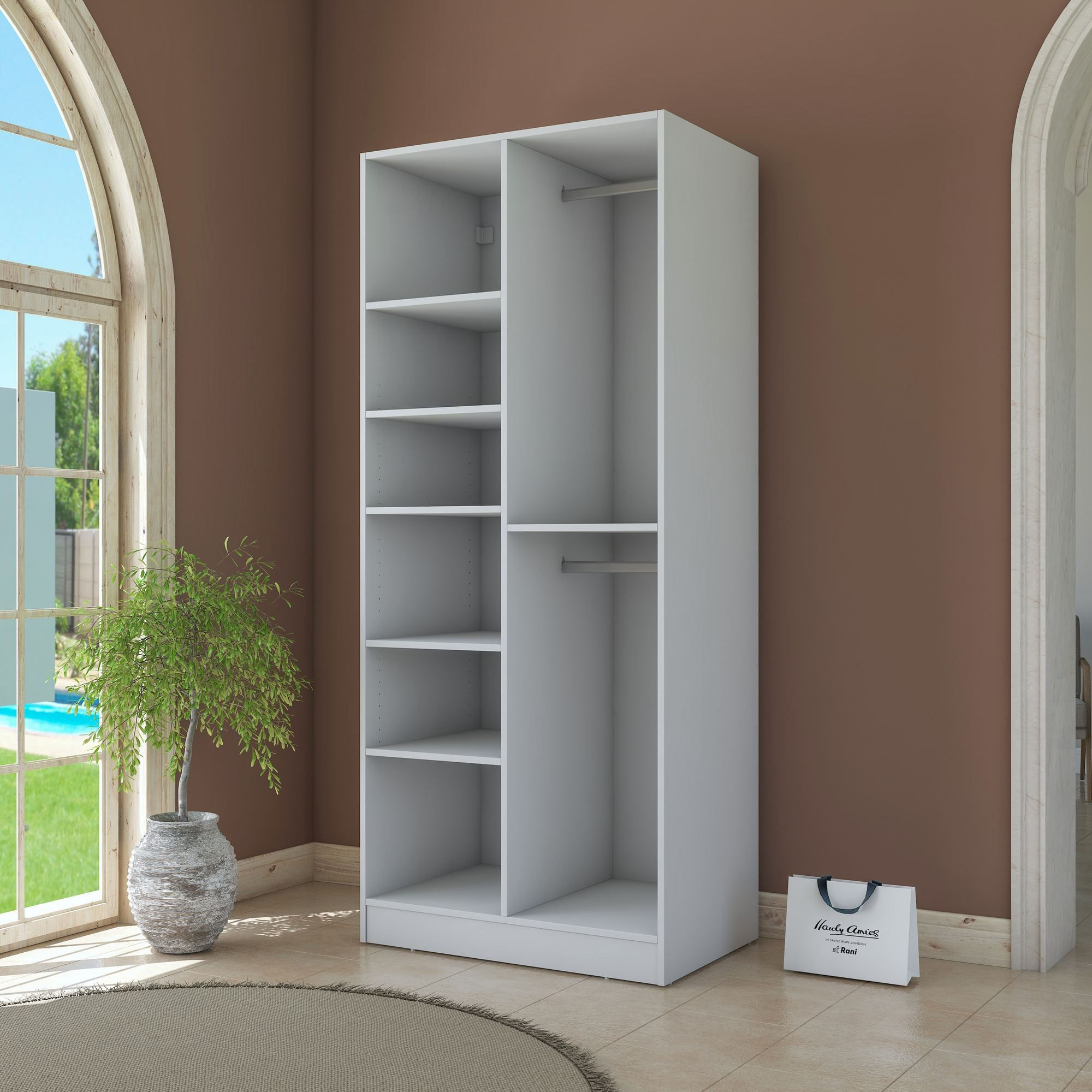 Dulap haine BA220, 90 x 210 x 57,5 cm, alb, PAL, spatiu de depozitare, fixare pe perete — imaginea 7