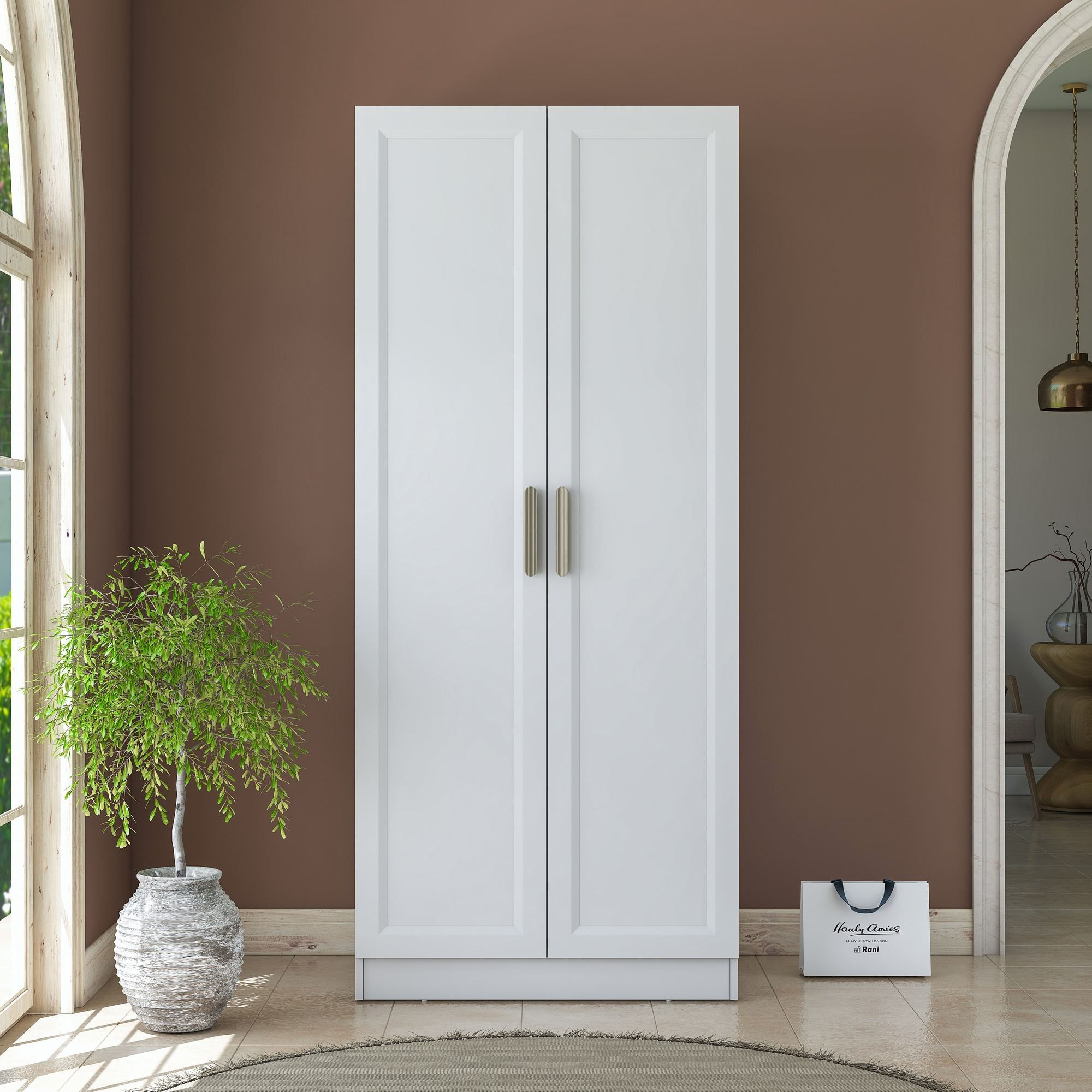 Dulap haine BA220, 90 x 210 x 57,5 cm, alb, PAL, spatiu de depozitare, fixare pe perete — imaginea 8