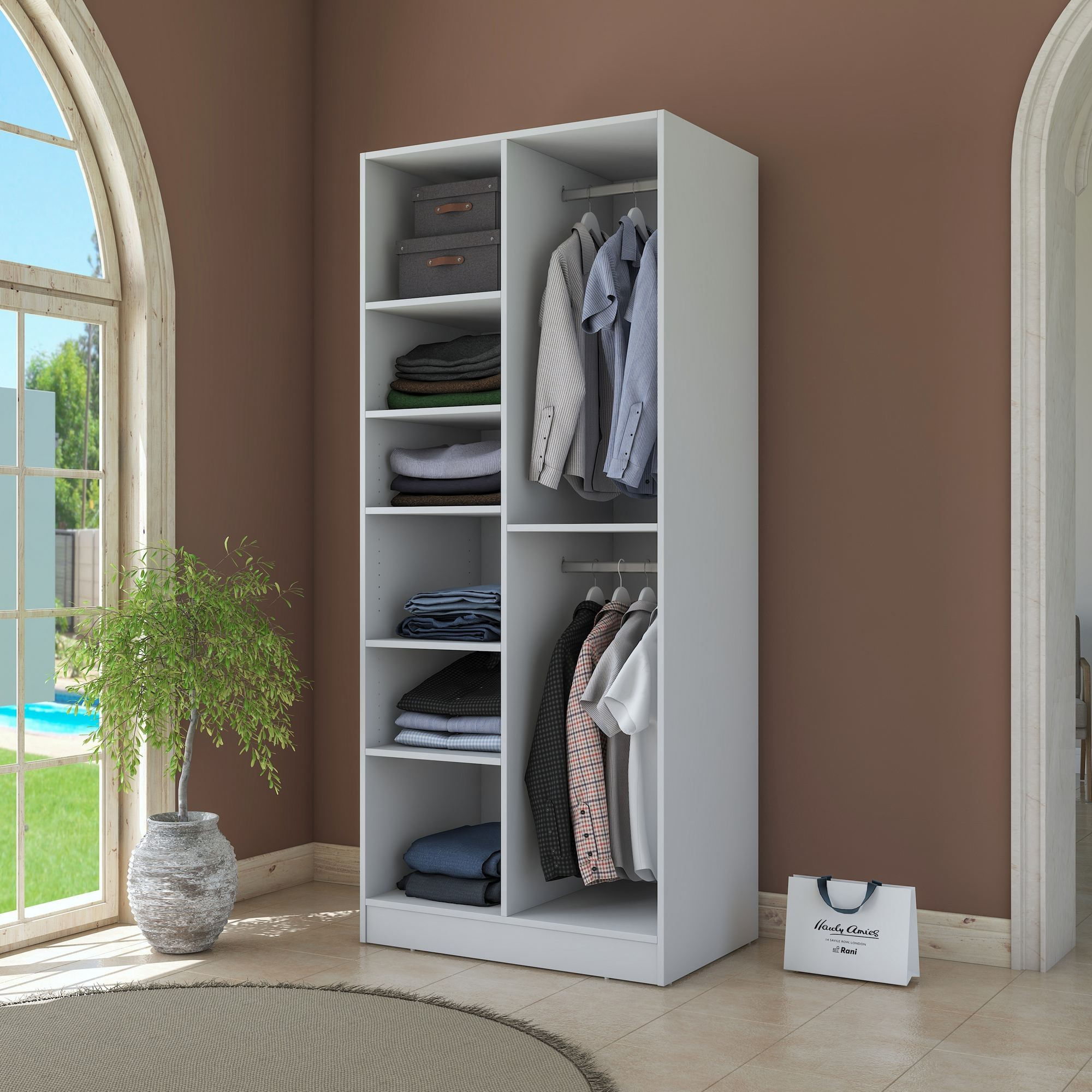 Dulap haine BA220, 90 x 210 x 57,5 cm, alb, PAL, spatiu de depozitare, fixare pe perete — imaginea 9