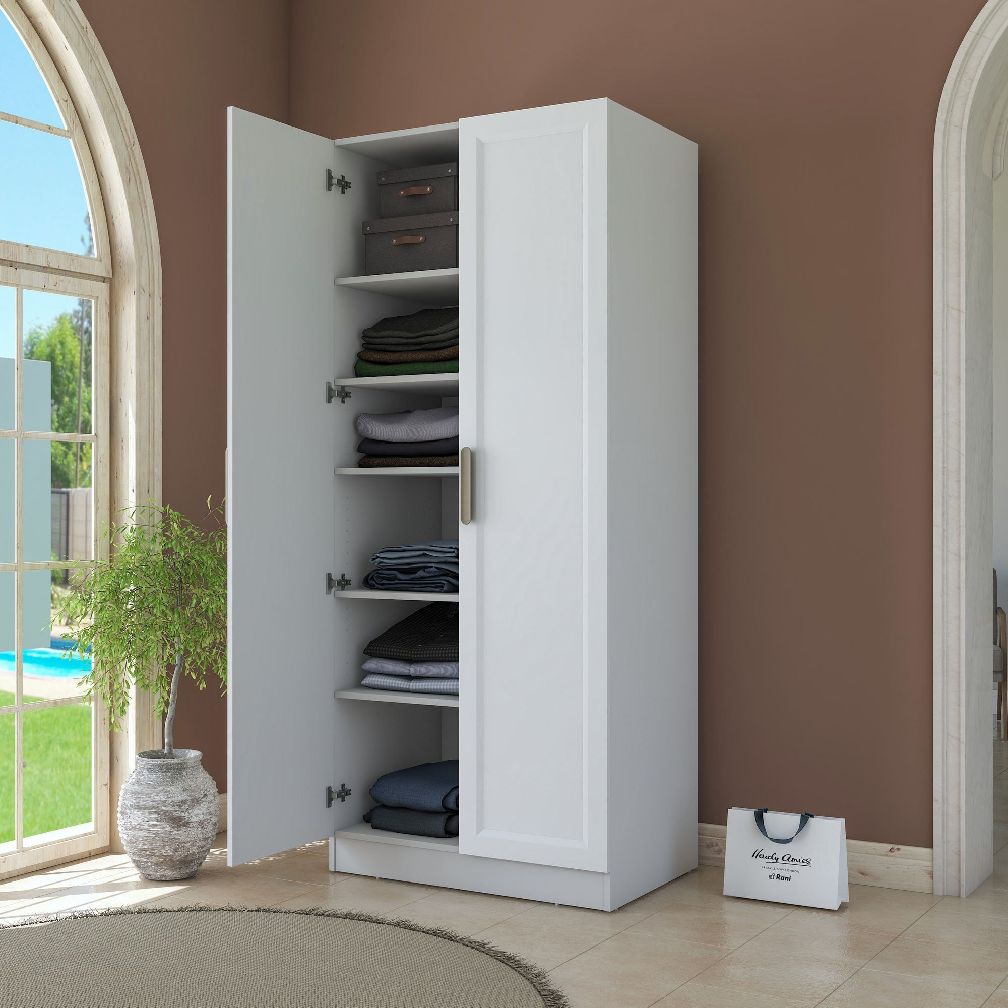 Dulap haine BA220, 90 x 210 x 57,5 cm, alb, PAL, spatiu de depozitare, fixare pe perete — imaginea 10