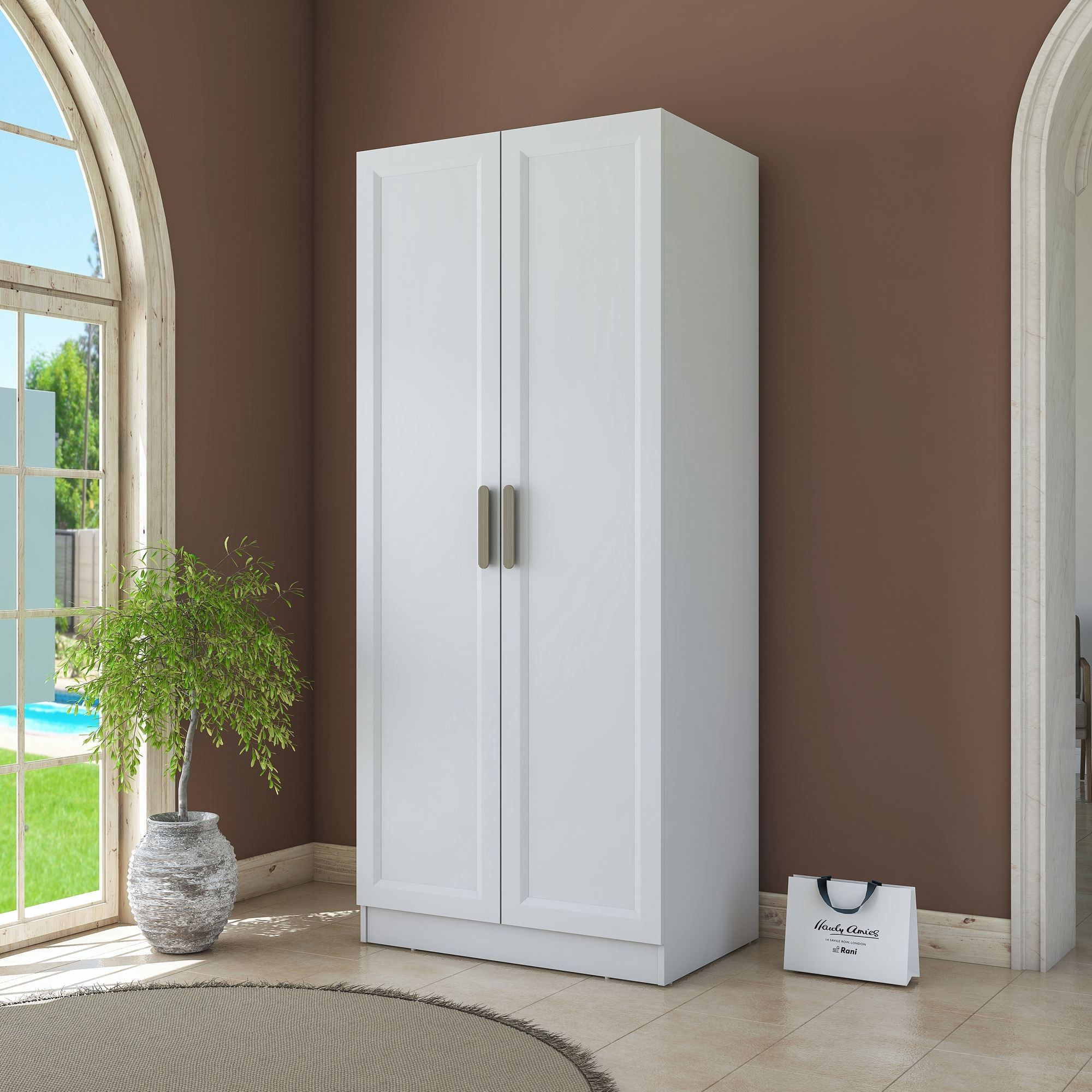 Dulap haine BA220, 90 x 210 x 57,5 cm, alb, PAL, spatiu de depozitare, fixare pe perete — imaginea 11