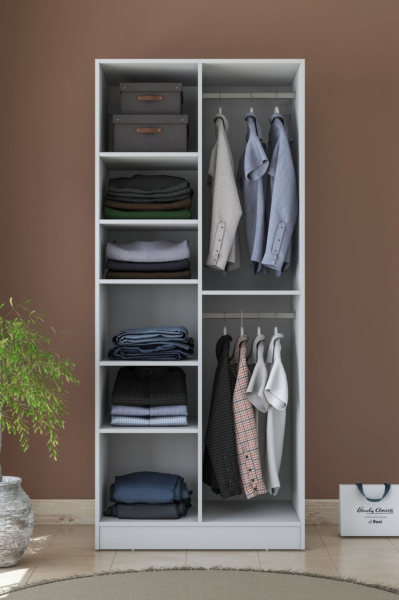 Dulap haine BA220, 90 x 210 x 57,5 cm, alb, PAL, spatiu de depozitare, fixare pe perete — imaginea 12