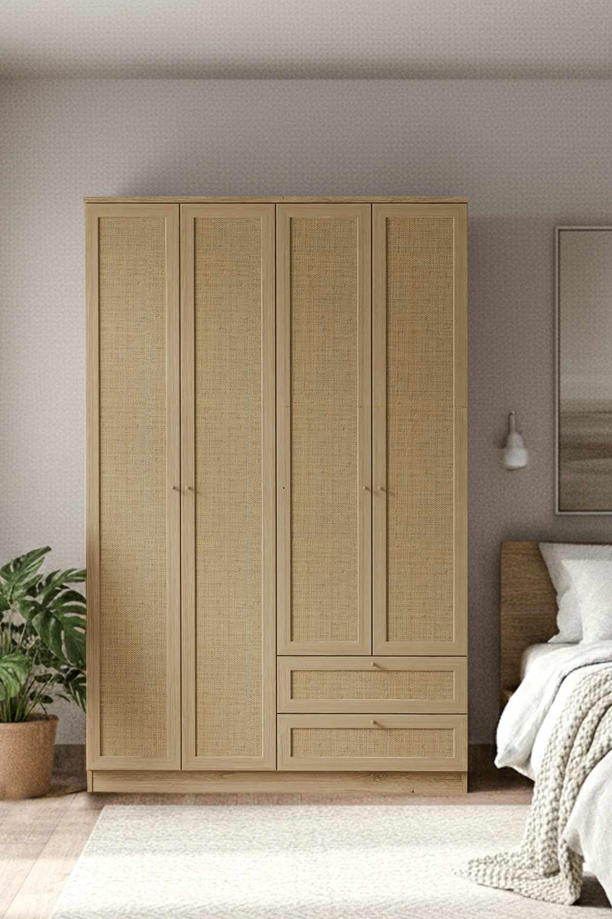 Dulap haine Baru 210, 137 x 210 x 52 cm, bej, PAL melaminat, organizare haine — imaginea 6