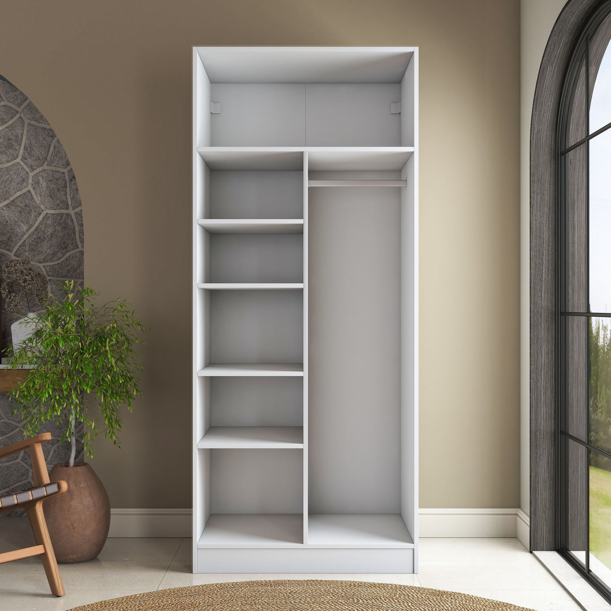 Dulap haine BA224, 90 x 210 x 57,5 cm, alb, PAL, spatiu de depozitare, fixare pe perete — imaginea 5