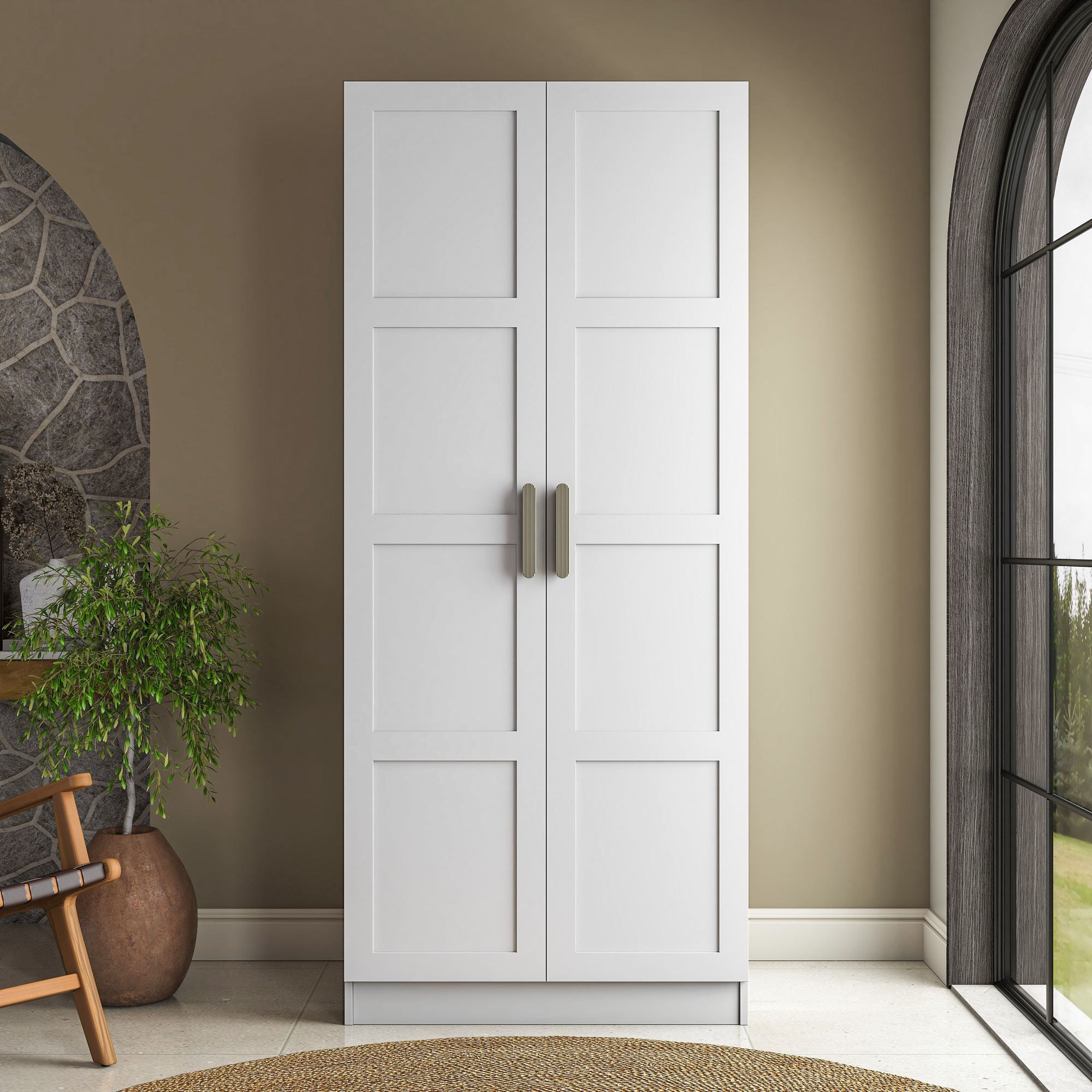 Dulap haine BA224, 90 x 210 x 57,5 cm, alb, PAL, spatiu de depozitare, fixare pe perete — imaginea 7