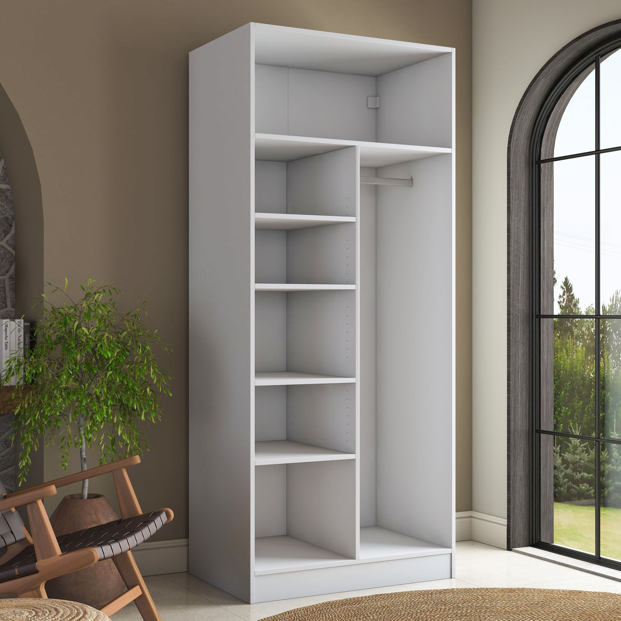 Dulap haine BA224, 90 x 210 x 57,5 cm, alb, PAL, spatiu de depozitare, fixare pe perete — imaginea 8