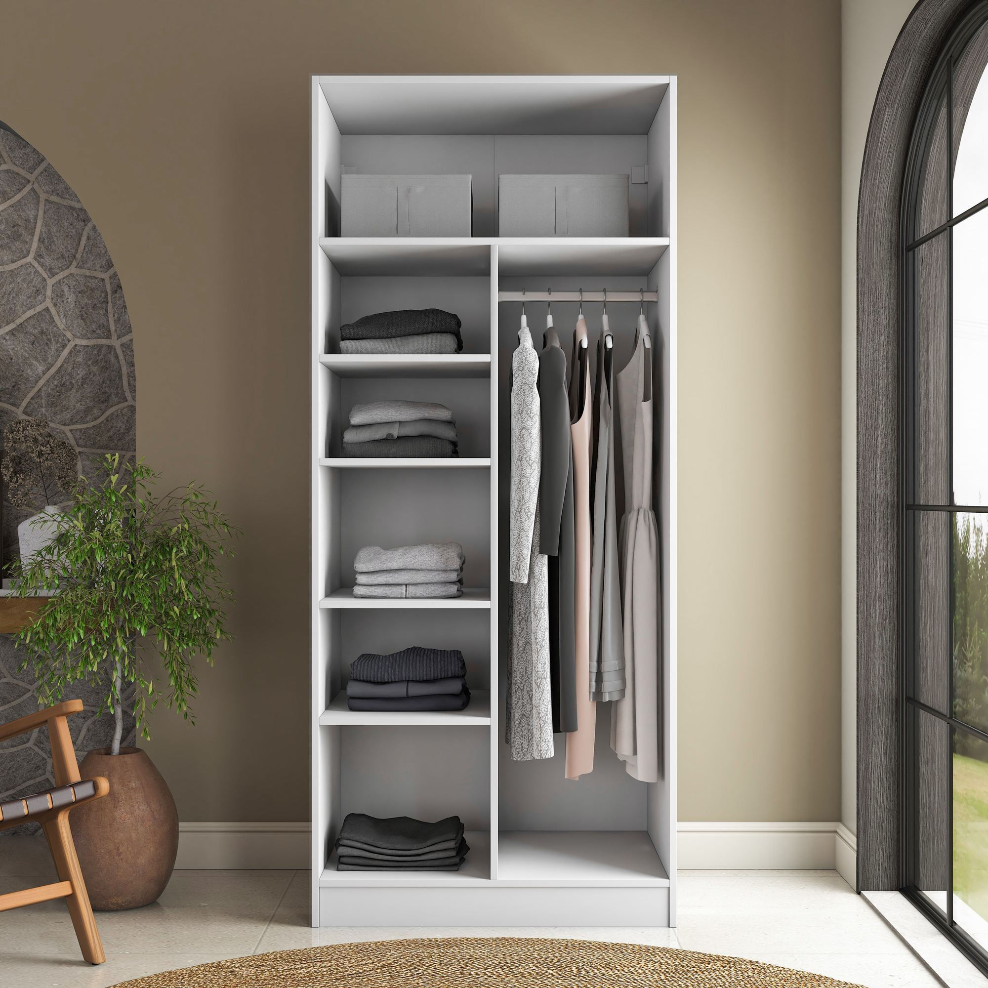Dulap haine BA224, 90 x 210 x 57,5 cm, alb, PAL, spatiu de depozitare, fixare pe perete — imaginea 9