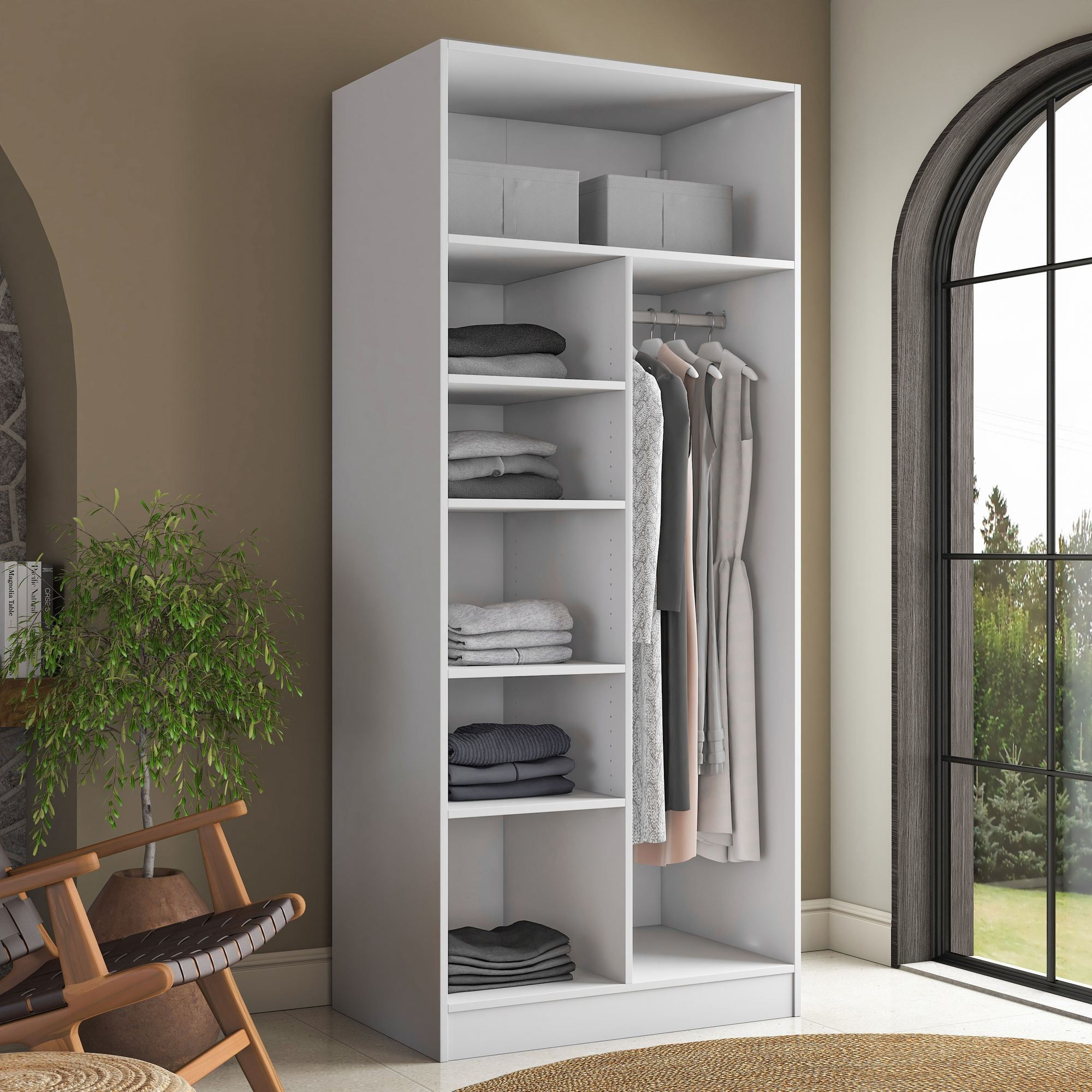 Dulap haine BA224, 90 x 210 x 57,5 cm, alb, PAL, spatiu de depozitare, fixare pe perete — imaginea 12