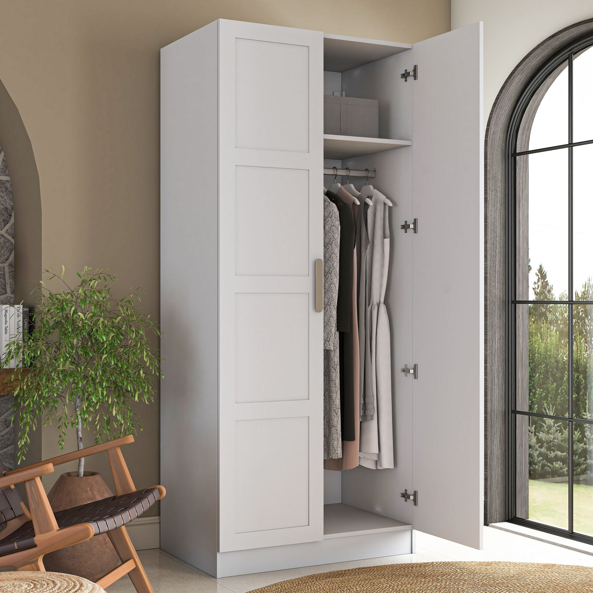 Dulap haine BA224, 90 x 210 x 57,5 cm, alb, PAL, spatiu de depozitare, fixare pe perete — imaginea 13