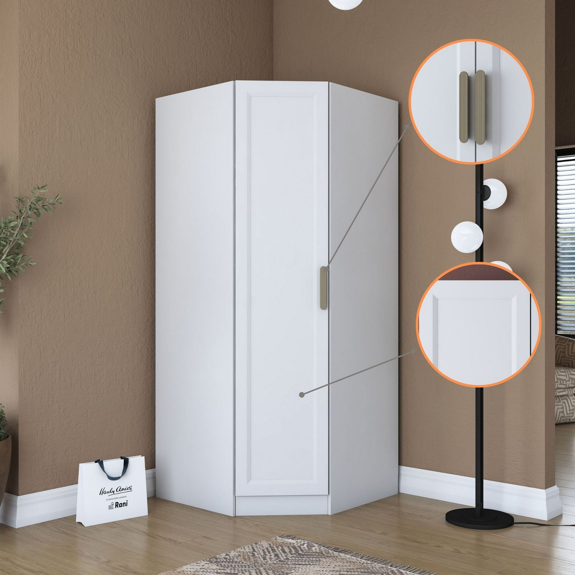 Dulap haine BA205, 91 x 210 x 57,5 cm, alb, PAL, spatiu de depozitare, fixare pe perete — imaginea 5