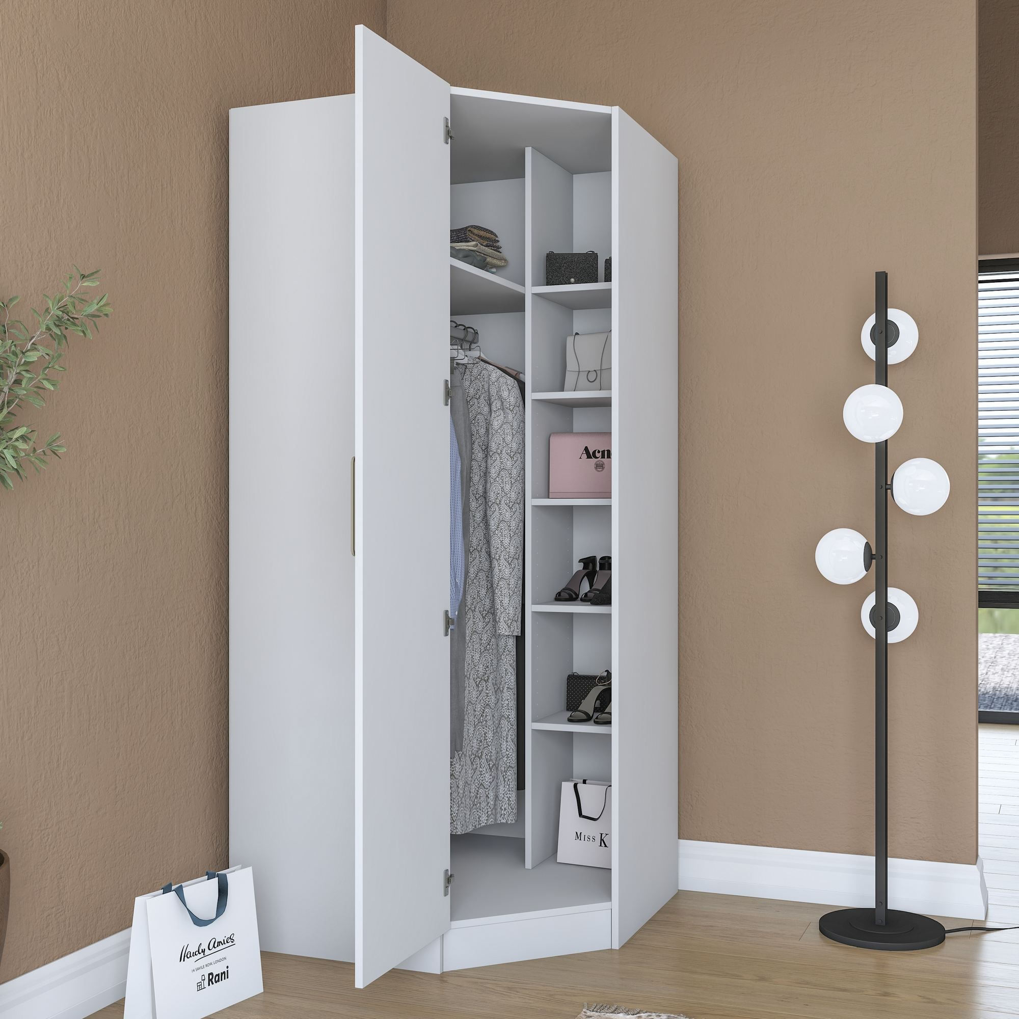 Dulap haine BA205, 91 x 210 x 57,5 cm, alb, PAL, spatiu de depozitare, fixare pe perete — imaginea 6