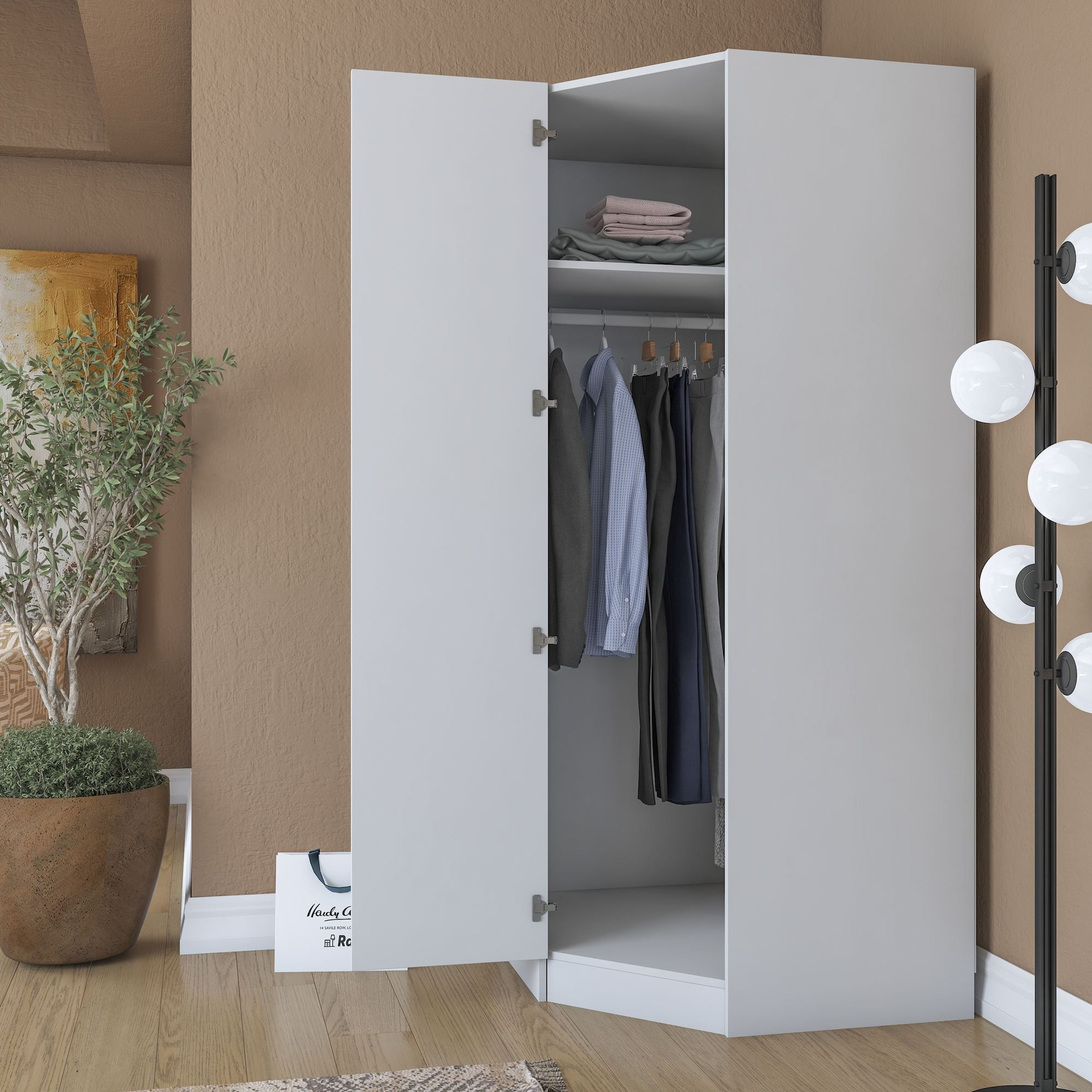 Dulap haine BA205, 91 x 210 x 57,5 cm, alb, PAL, spatiu de depozitare, fixare pe perete — imaginea 9